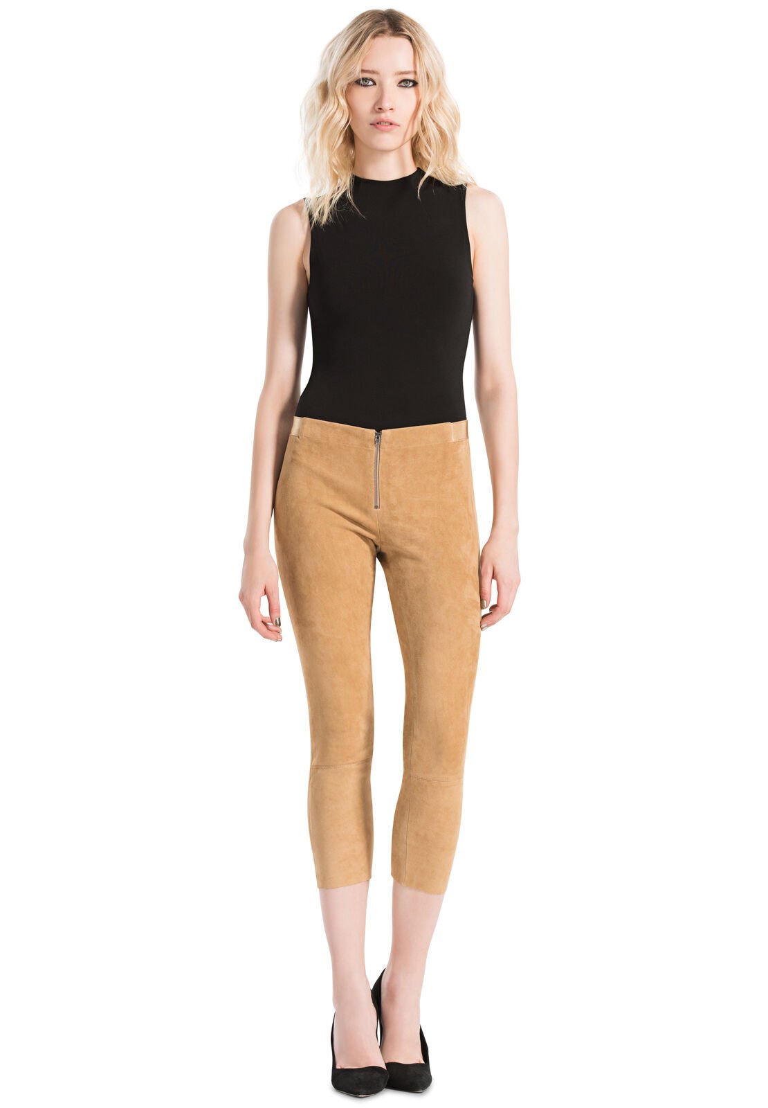 MADDOX FRNT ZIP CROP SUEDE LEG