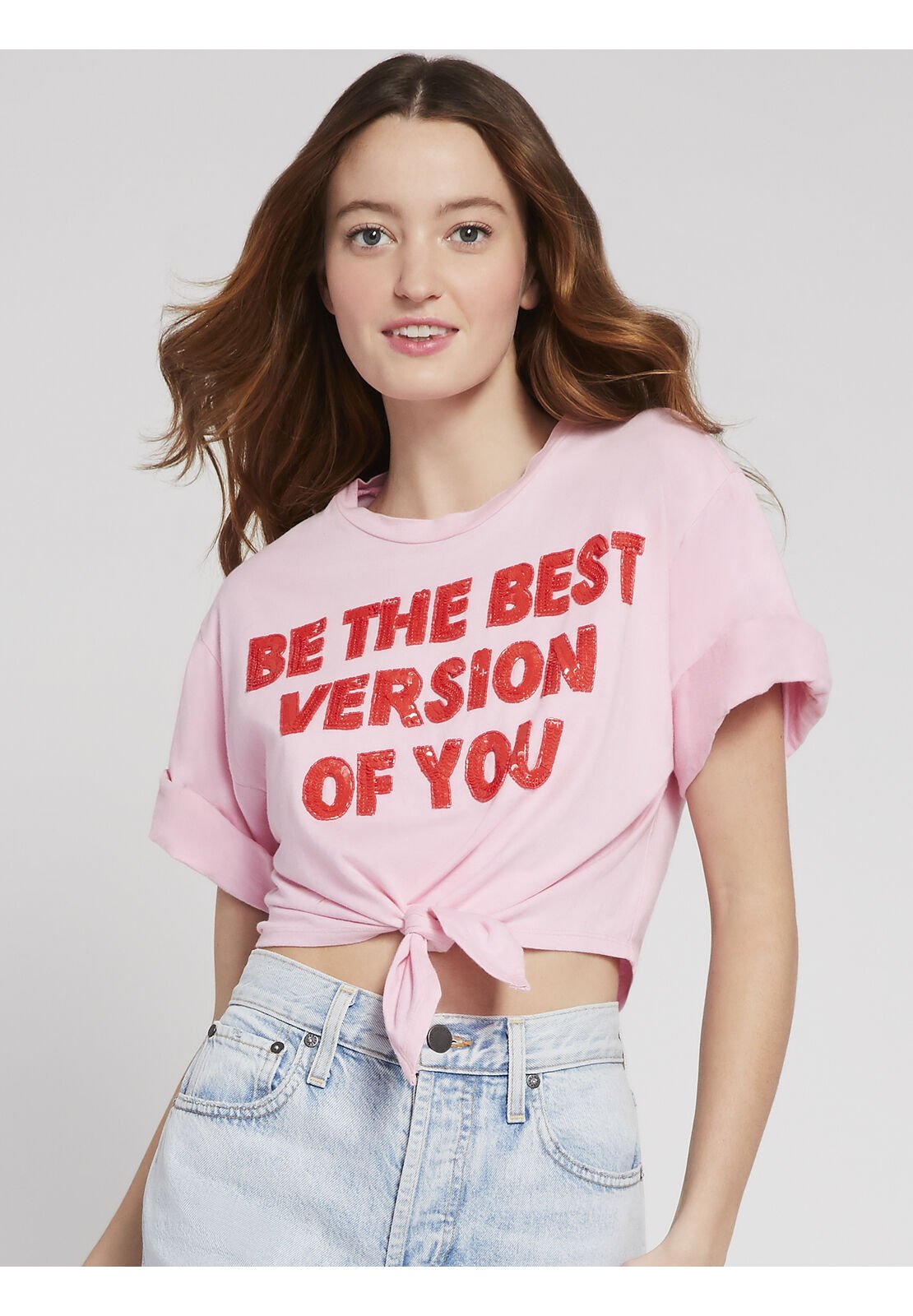 LERA SEQUIN TIE FRONT TEE