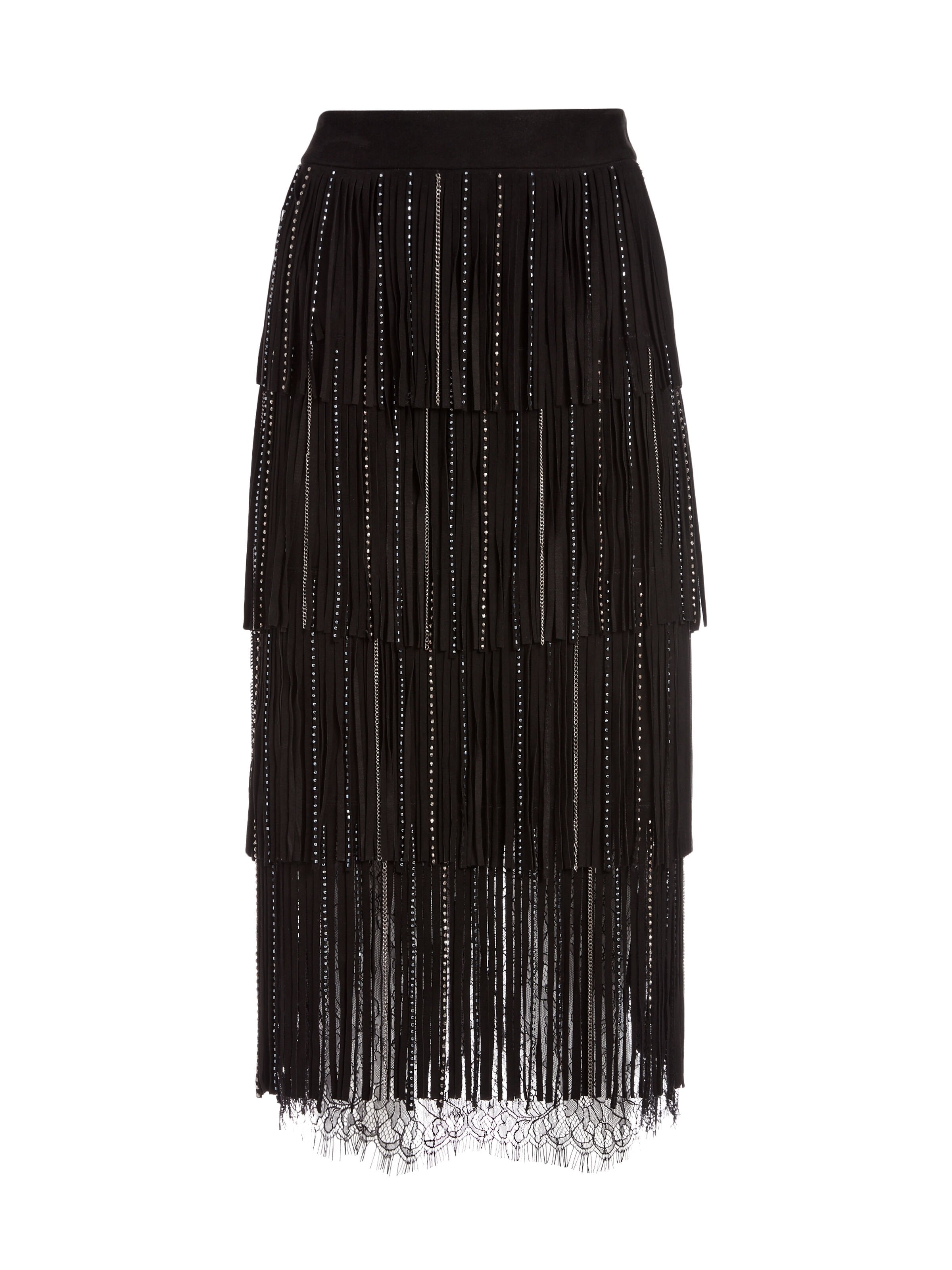MISHA SUEDE FRINGE MIDI SKIRT