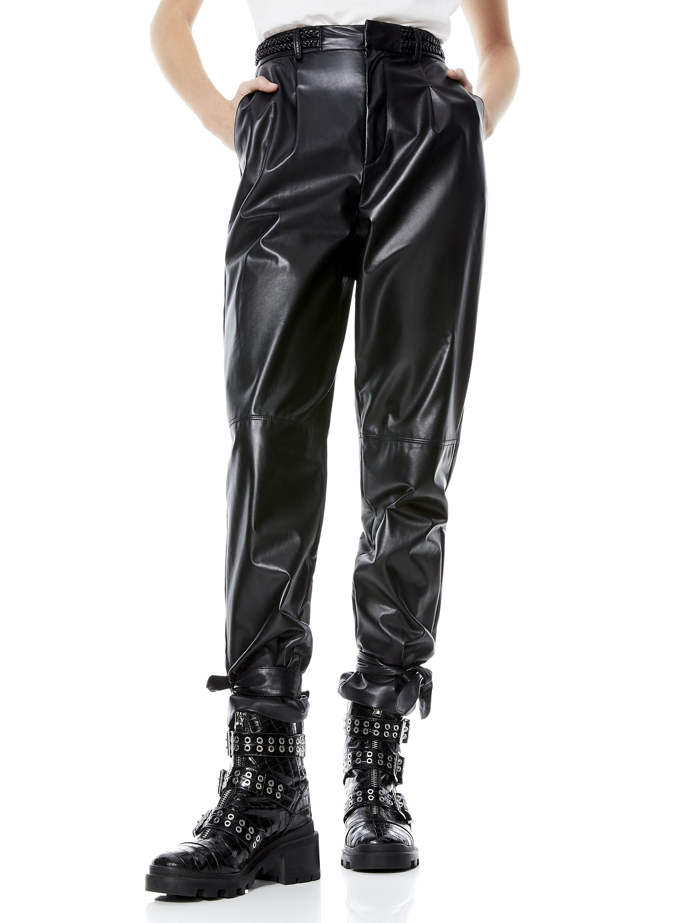 IVETTE LEATHER BRAIDED BELT PANT