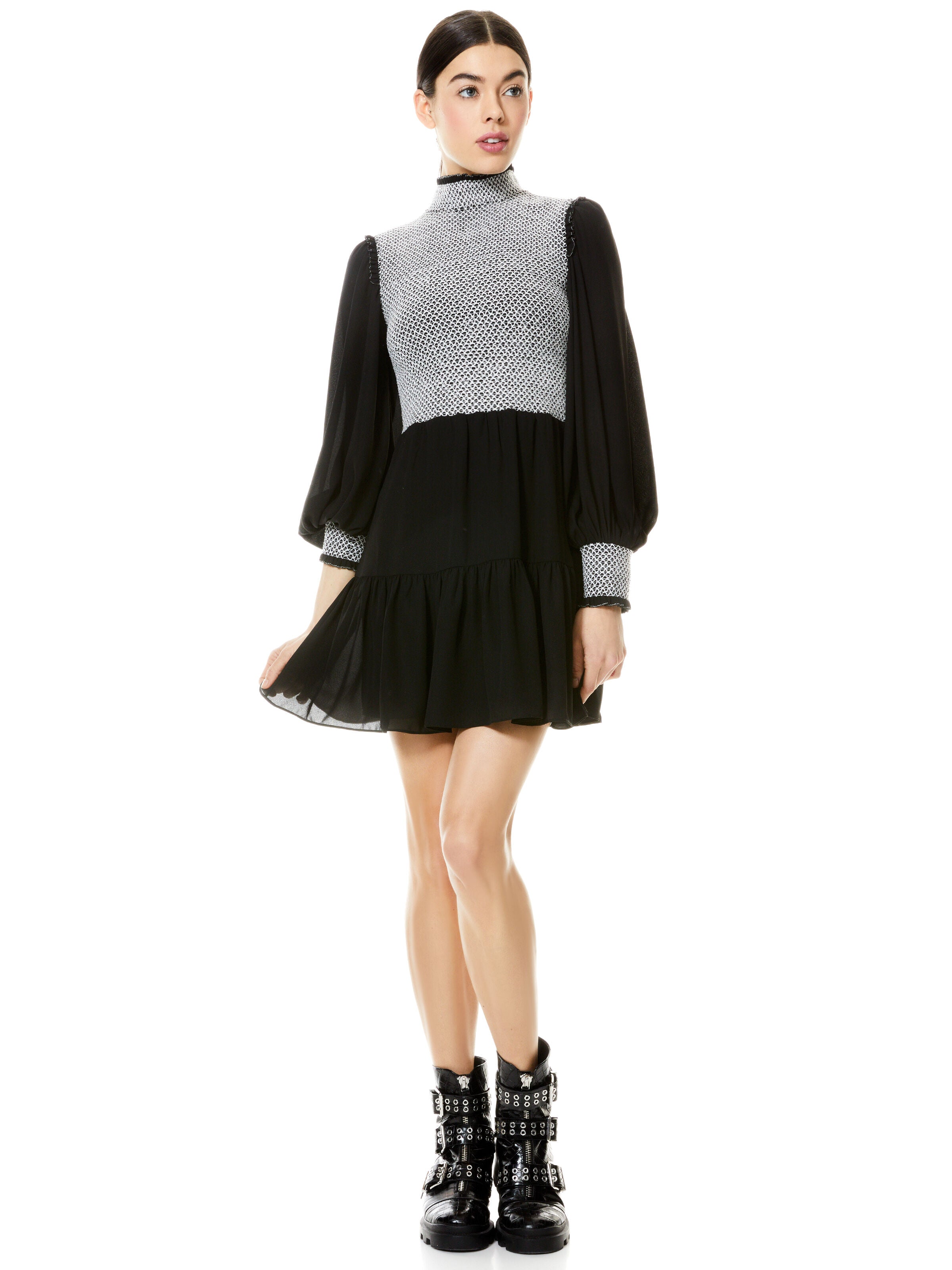 ELVIRA SMOCKED MOCK NECK MINI DRESS