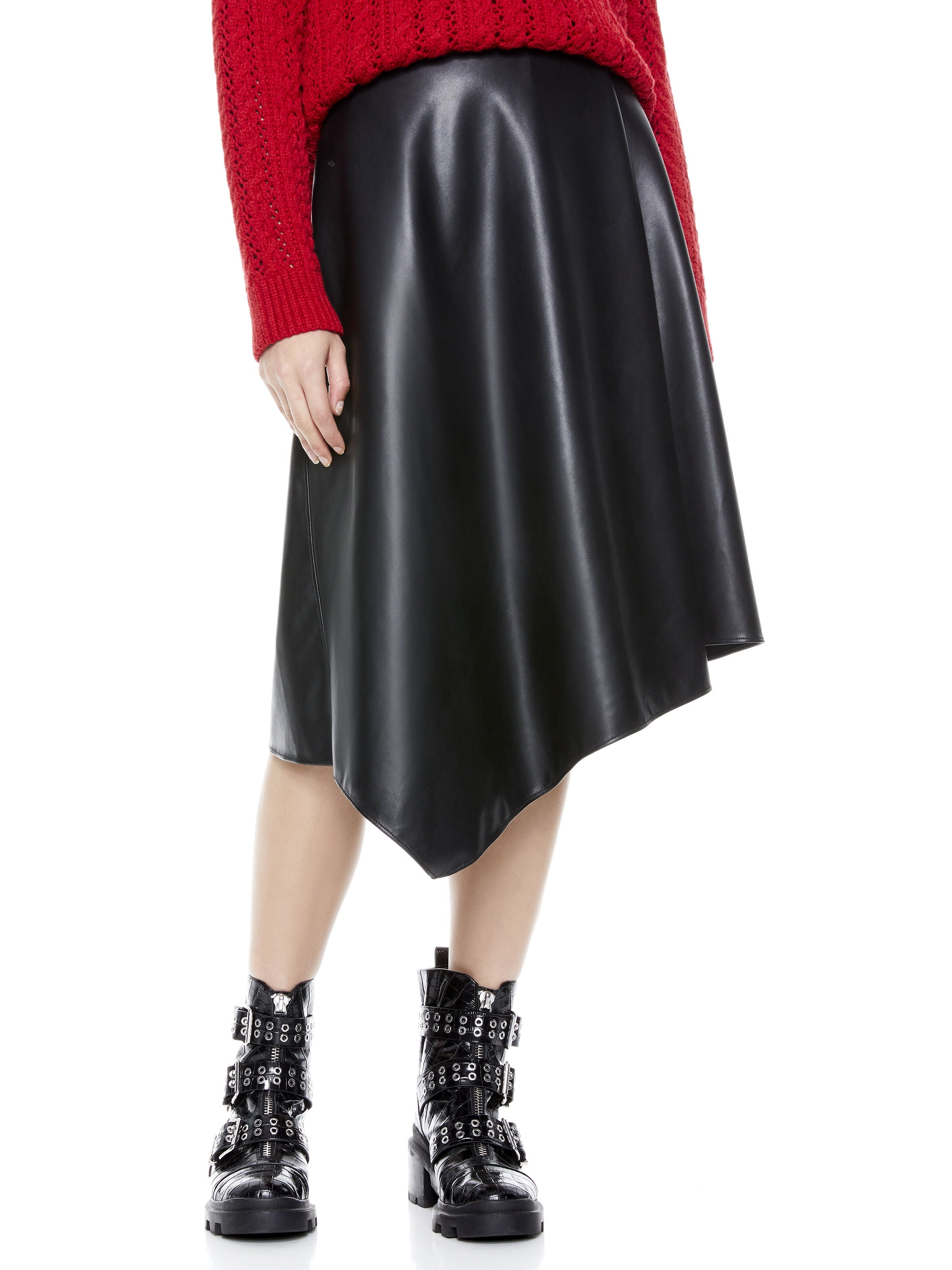 JAYLA VEGAN LEATHER MIDI SKIRT