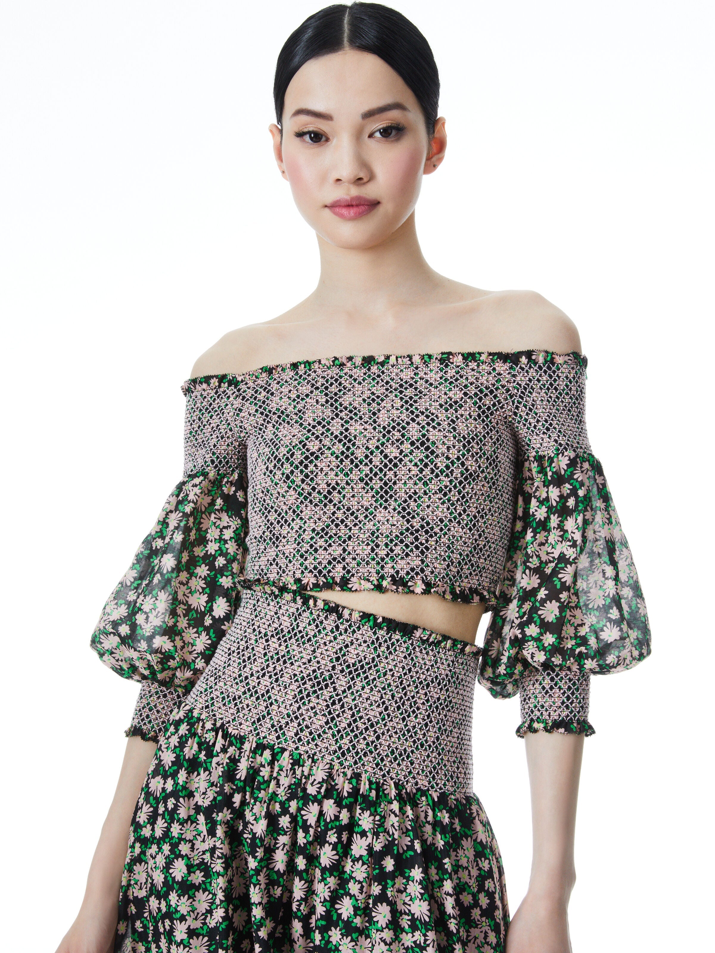 CANDRA OFF THE SHOULDER CROP TOP