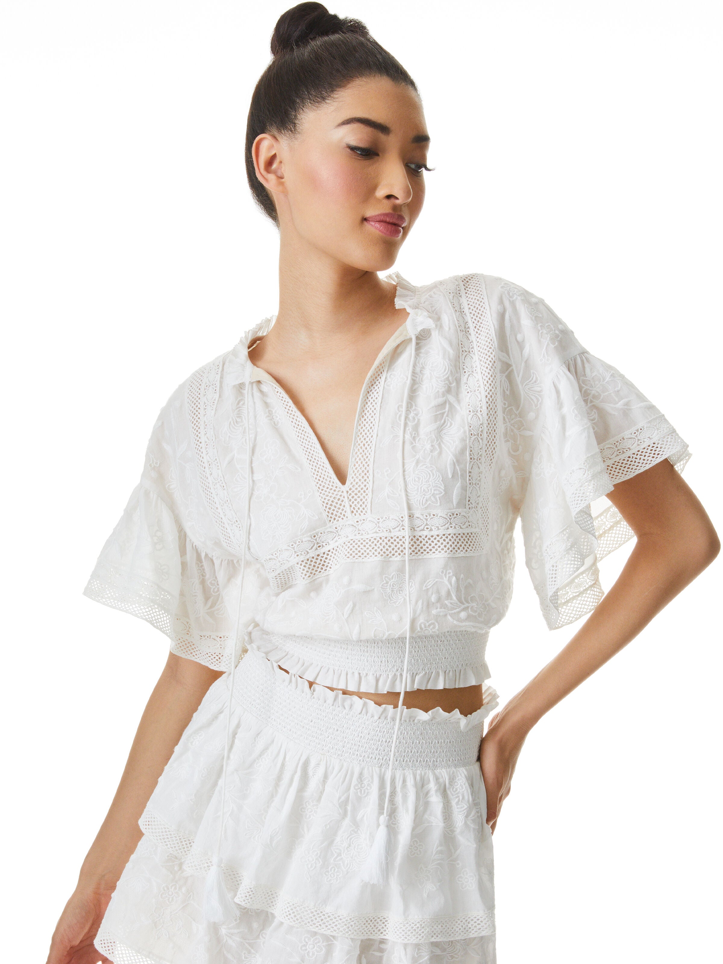 TABITHA EMBROIDERED CROP BLOUSE