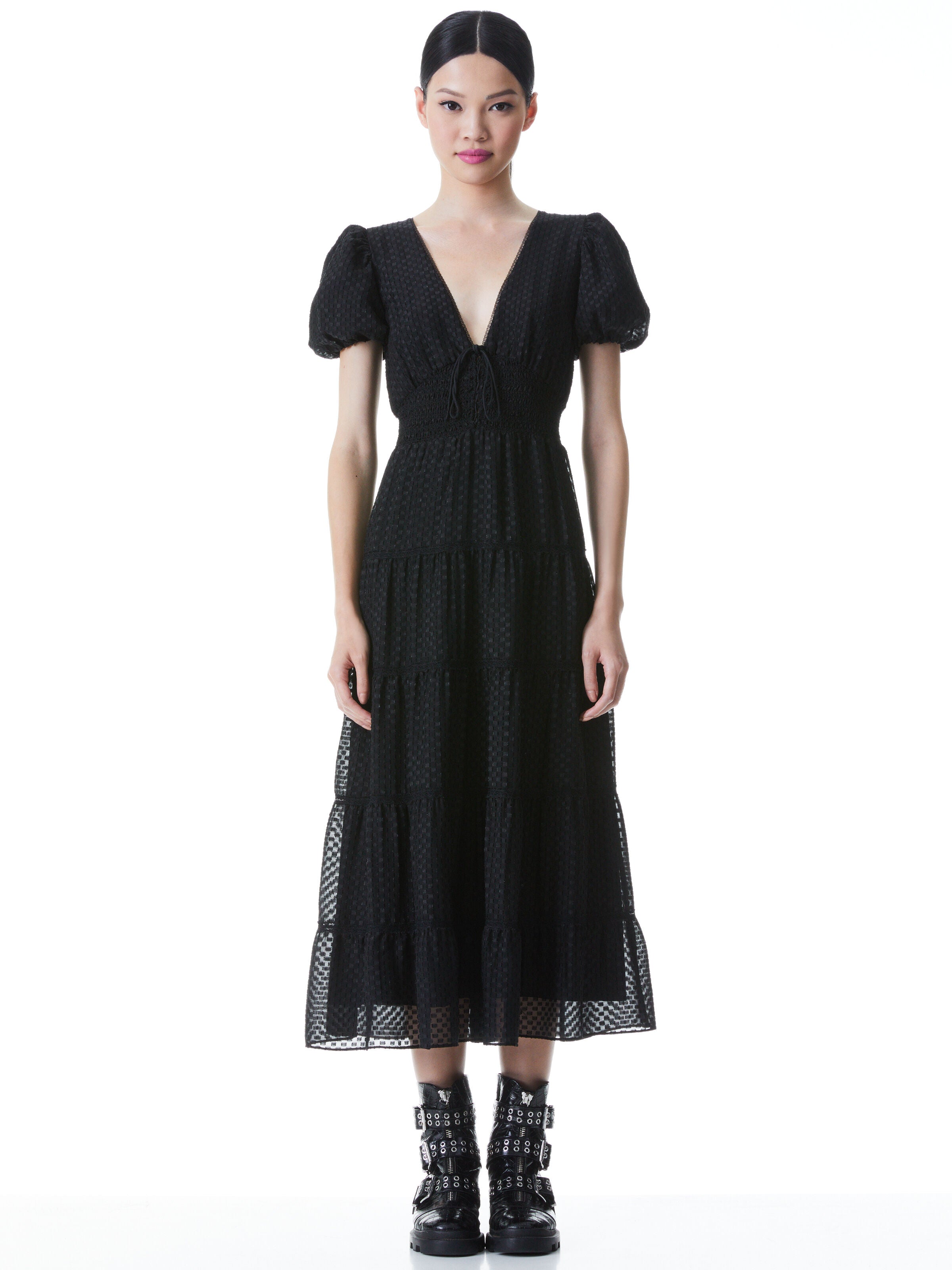 TIA PUFF SLEEVE MIDI DRESS