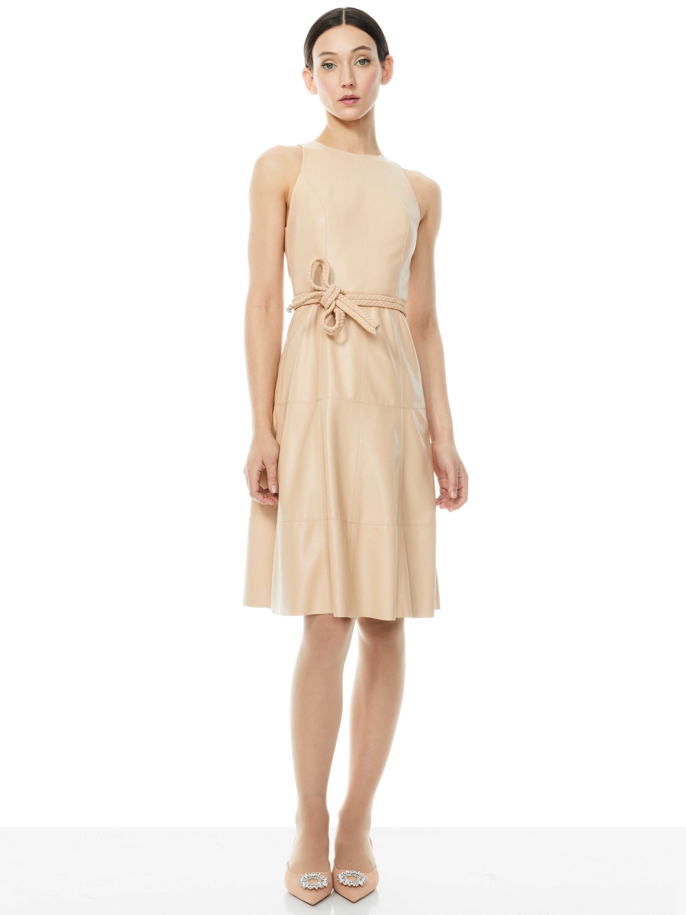 LEANDRA VEGAN LEATHER MIDI DRESS