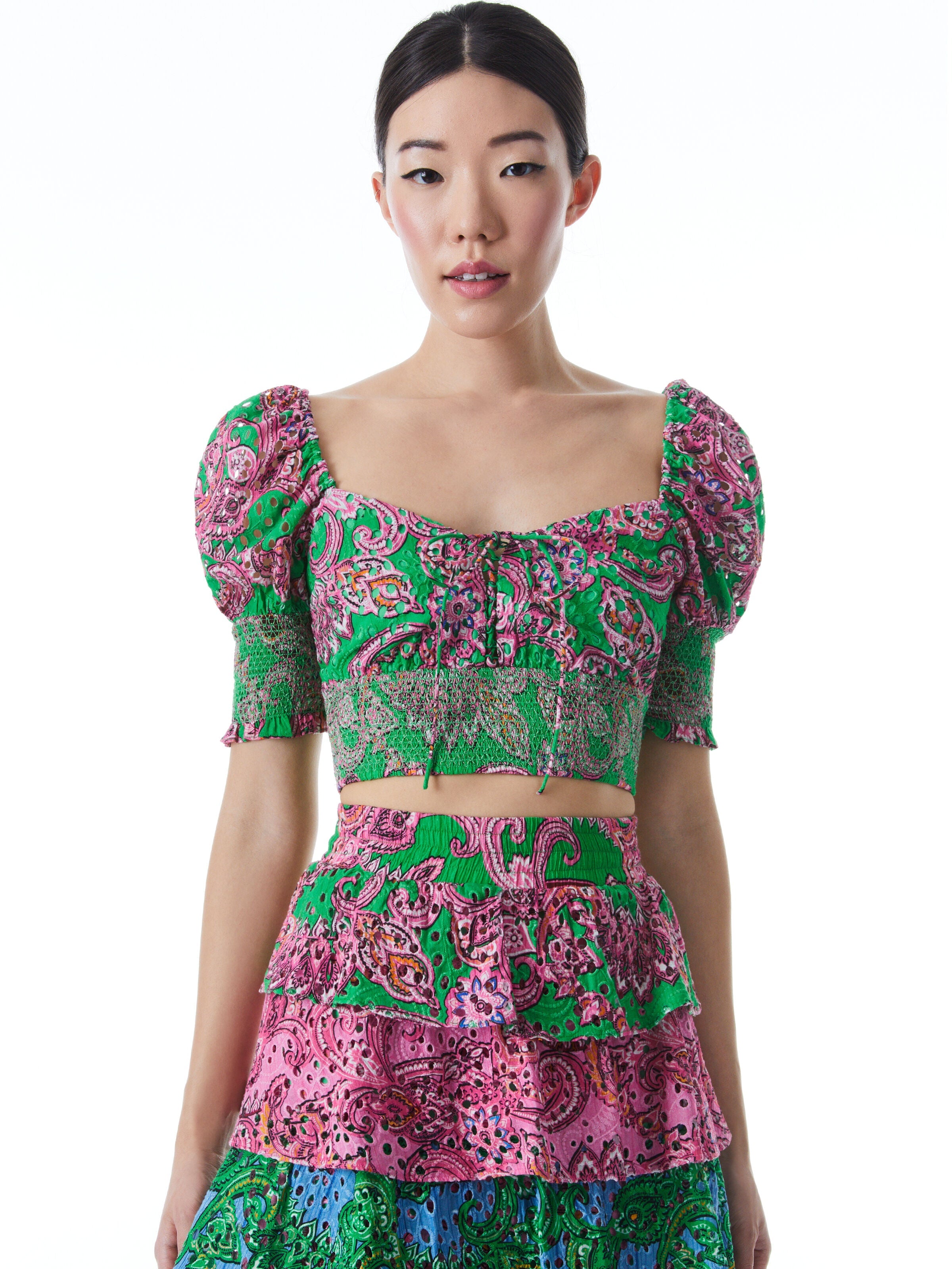 CRAWFORD LACE UP SMOCKED TOP