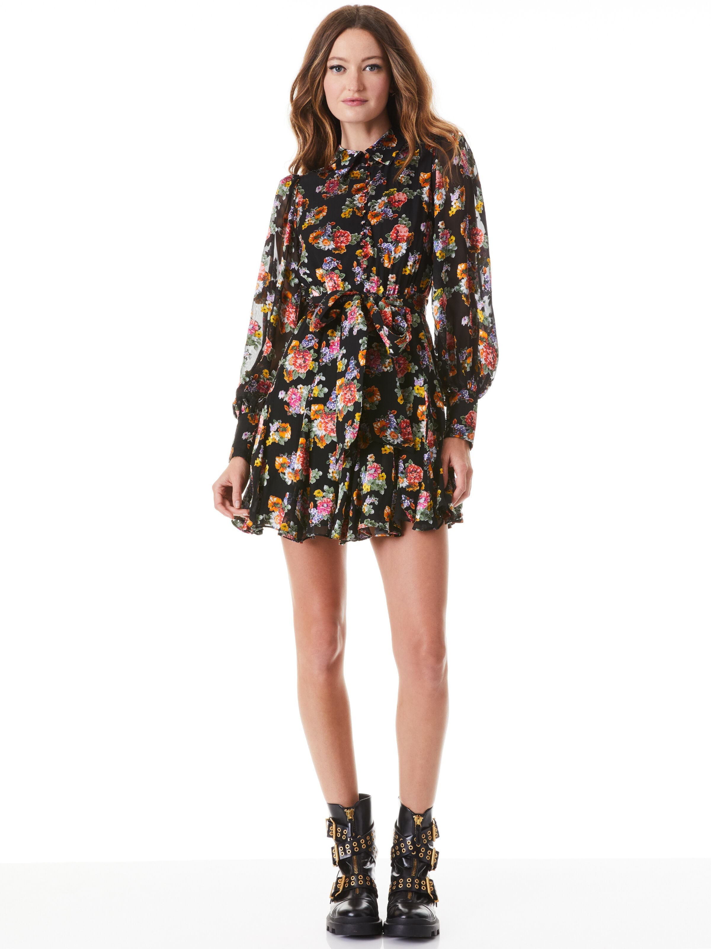 MINA BUTTON FRONT BELTED DRESS