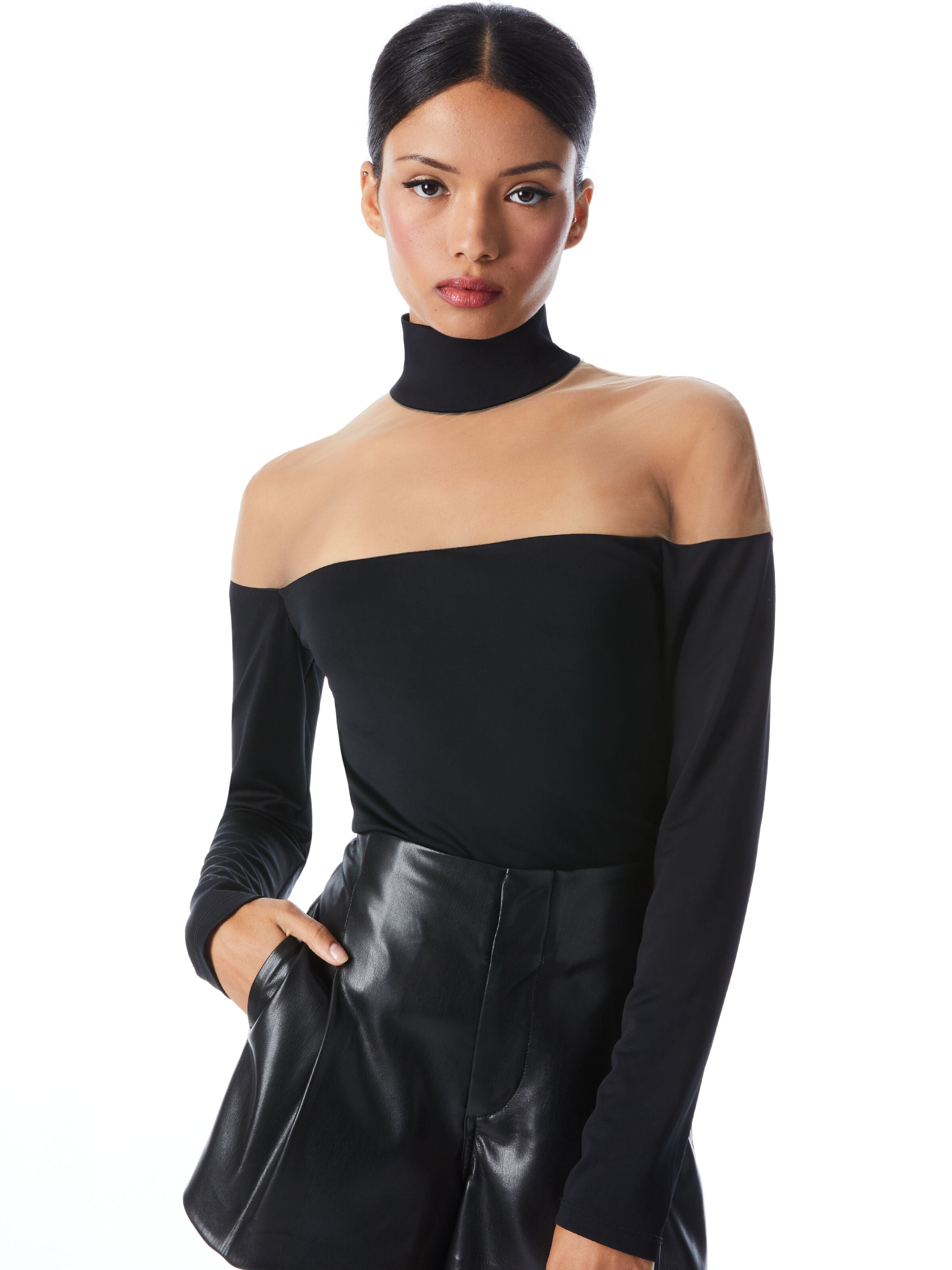 ZAHRA SHEER PANEL TURTLENECK TOP