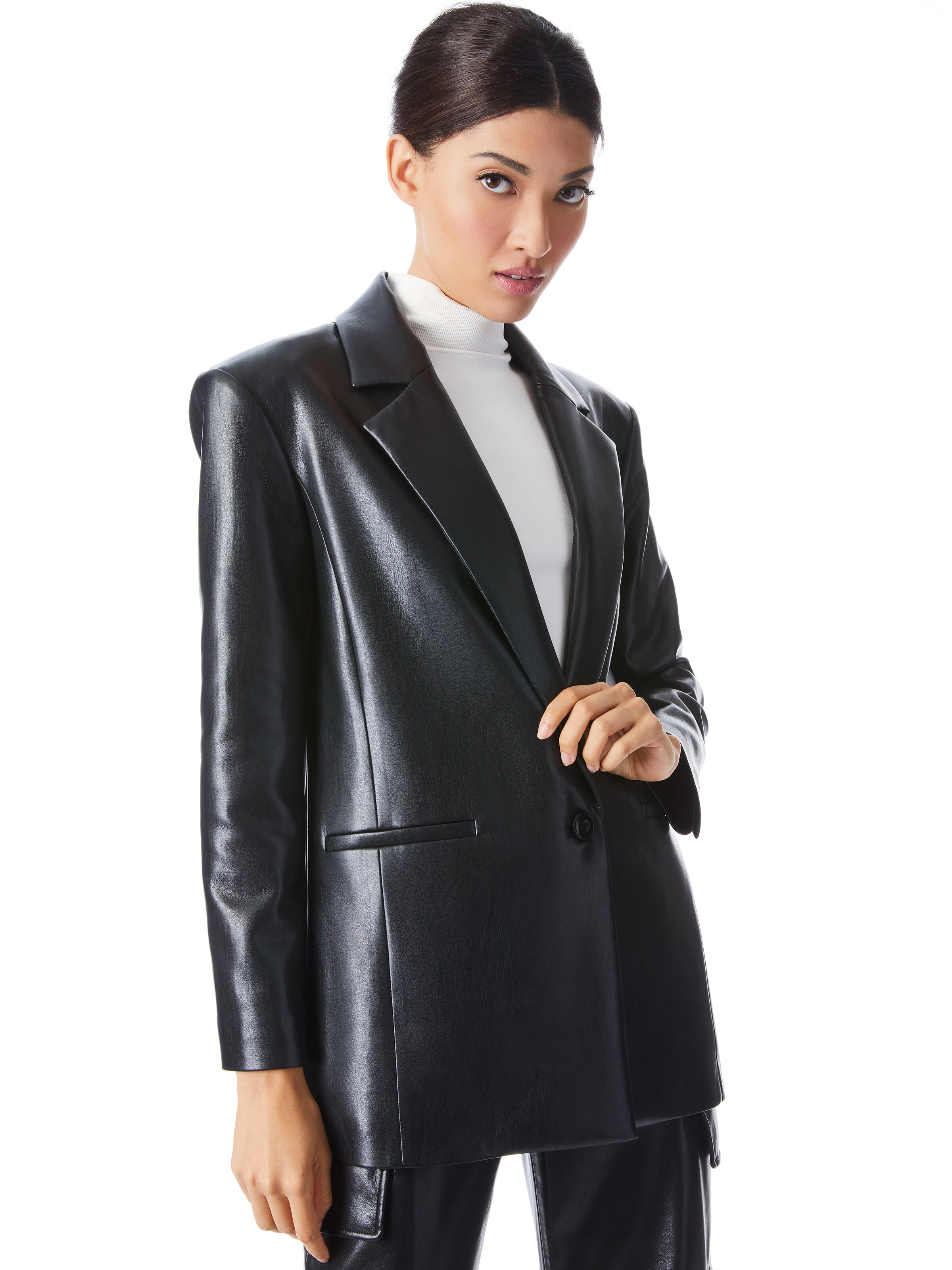 SHAN OVERSIZED VEGAN LEATHER BLAZER