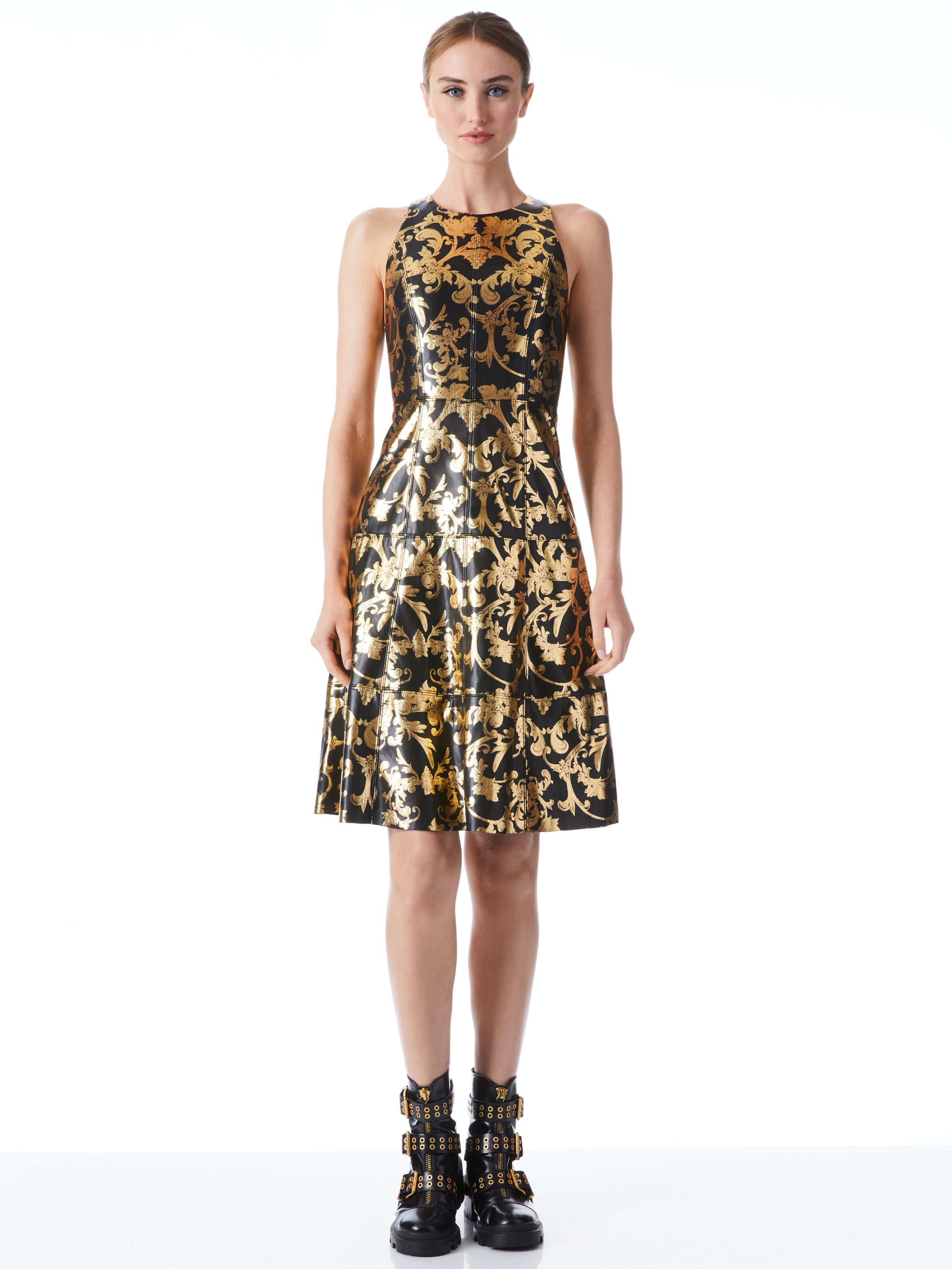 LEANDRA VEGAN LEATHER MIDI DRESS