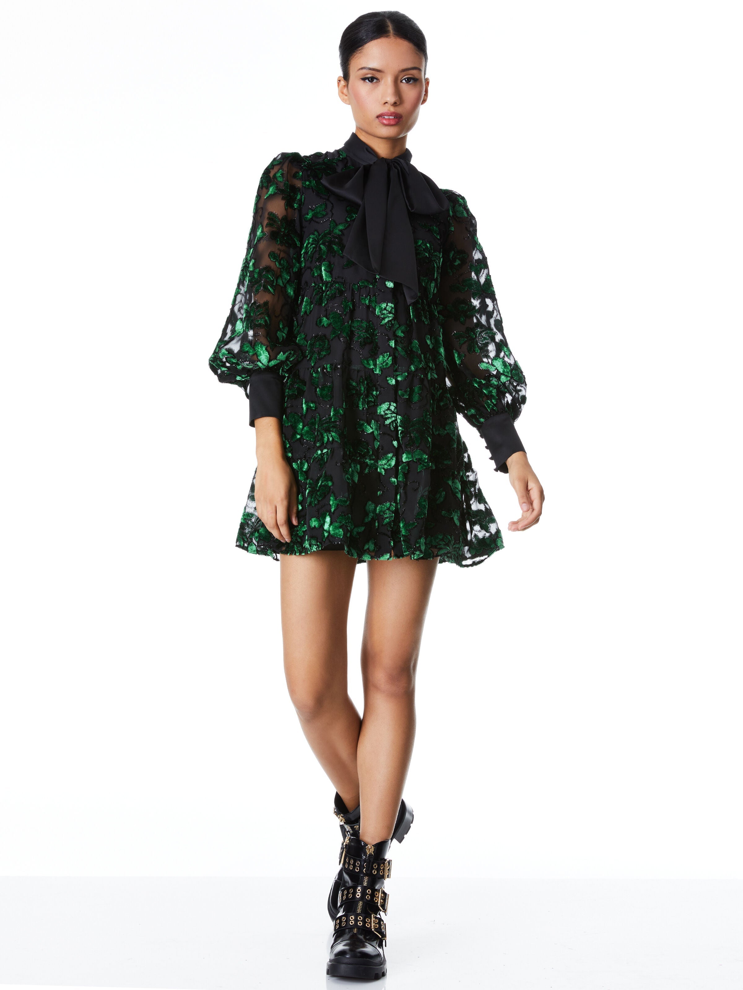 ROWEN BOW NECK BLOUSON SLEEVE TIERED DRESS