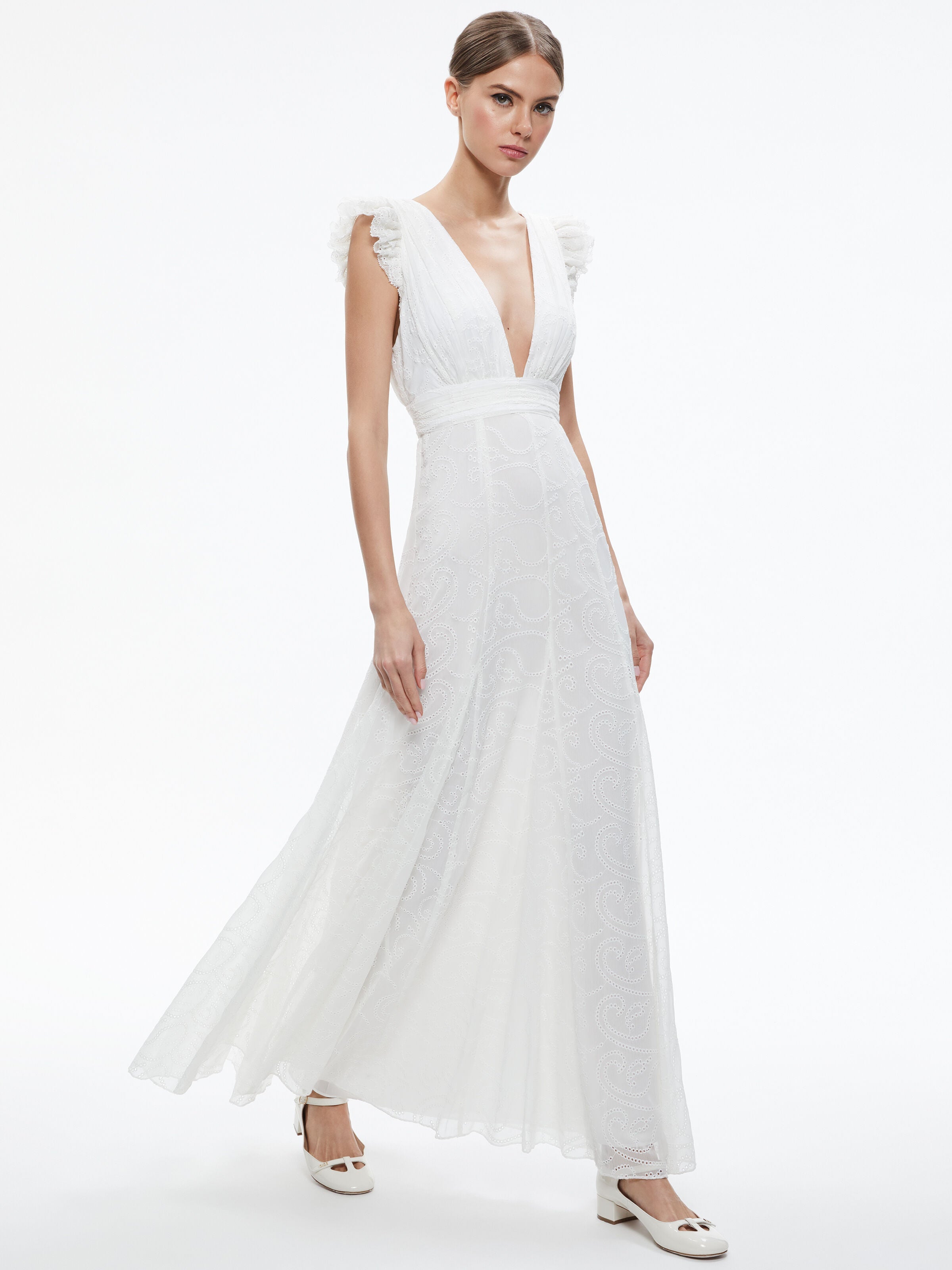 VANNA V-NECK RUFFLE SLEEVE MAXI DRESS