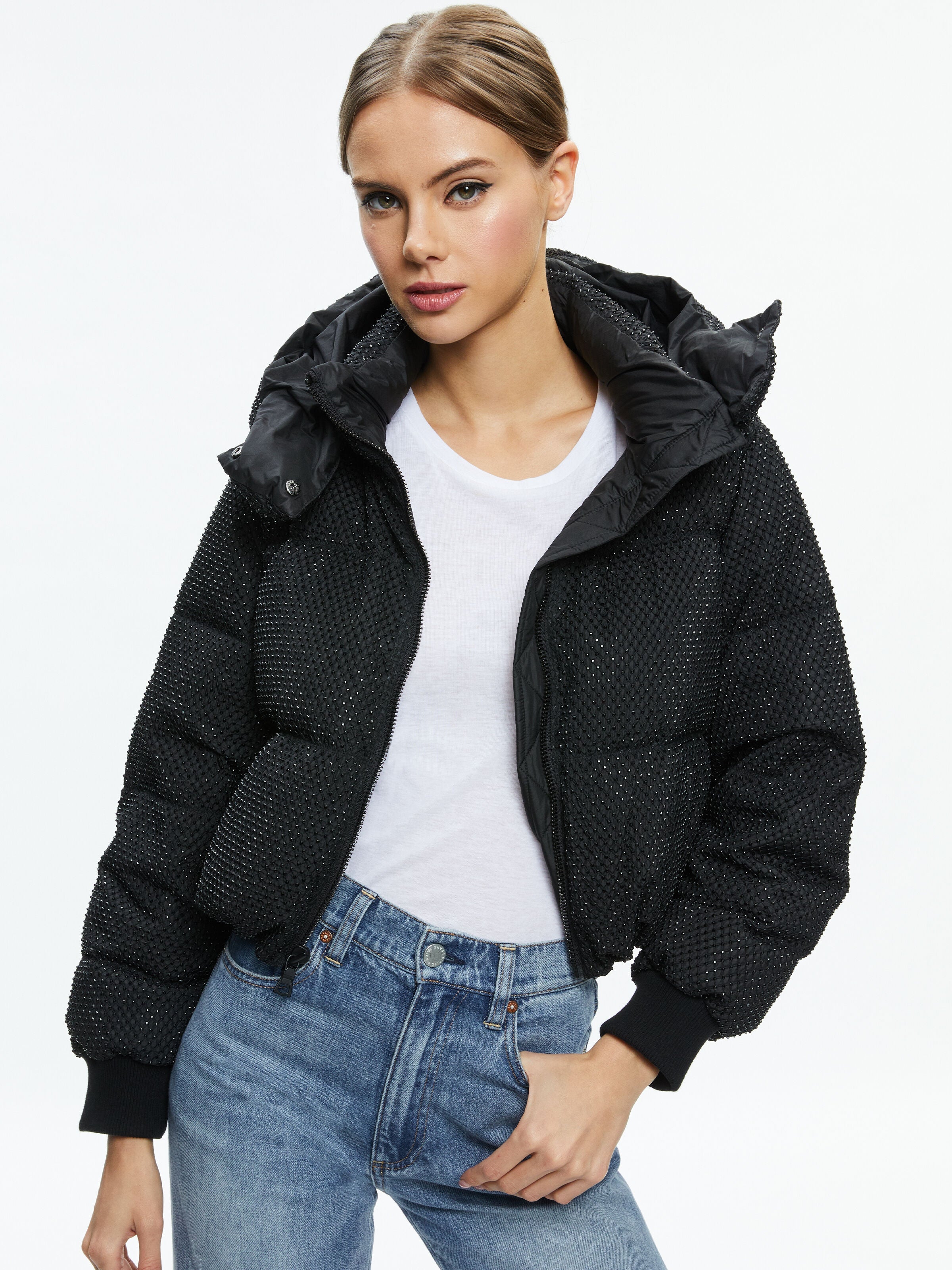 ROBENA CRYSTAL EMBELLISHED CROPPED PUFFER