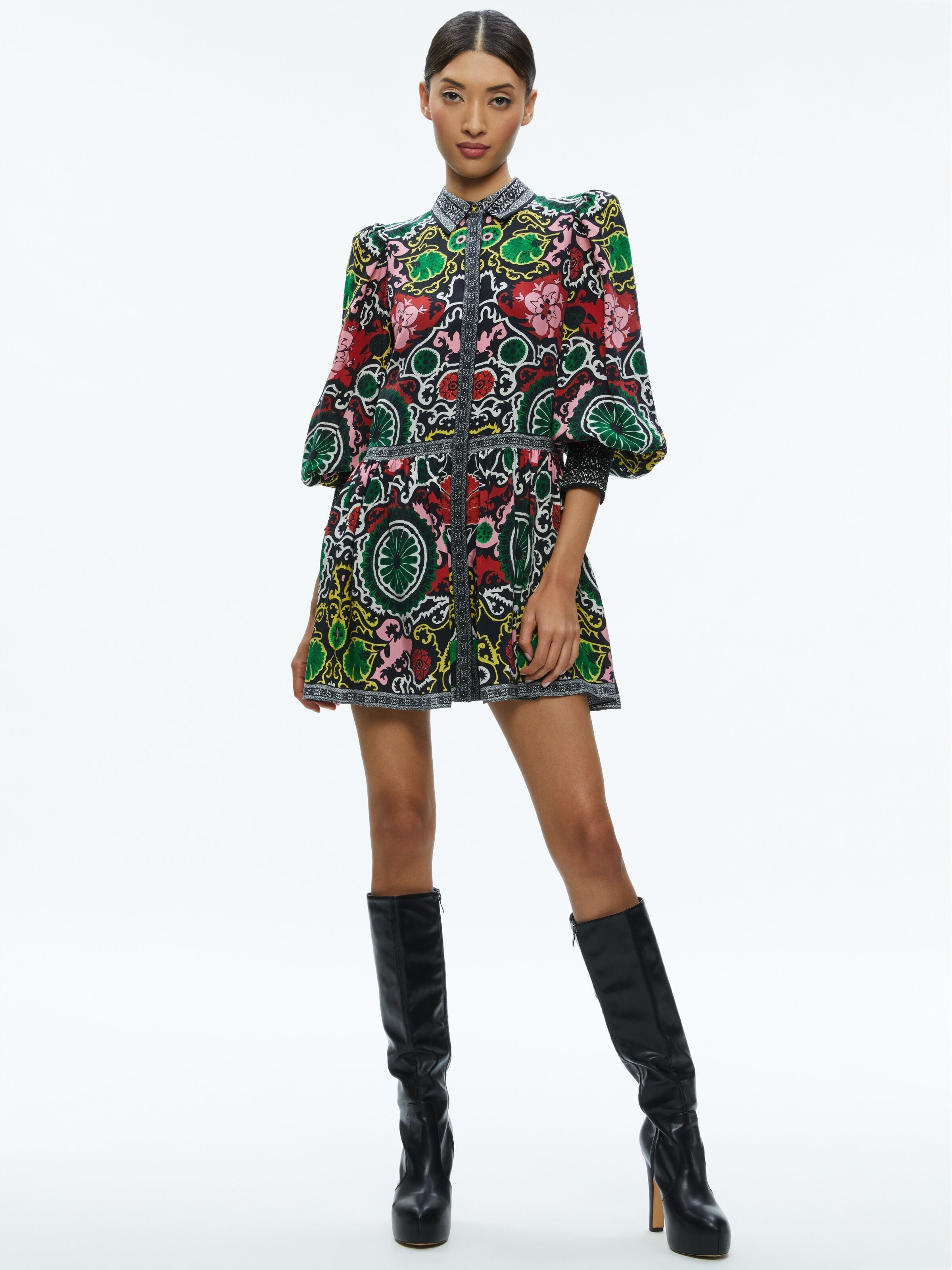 BERTHA BLOUSON SLEEVE MINI DRESS
