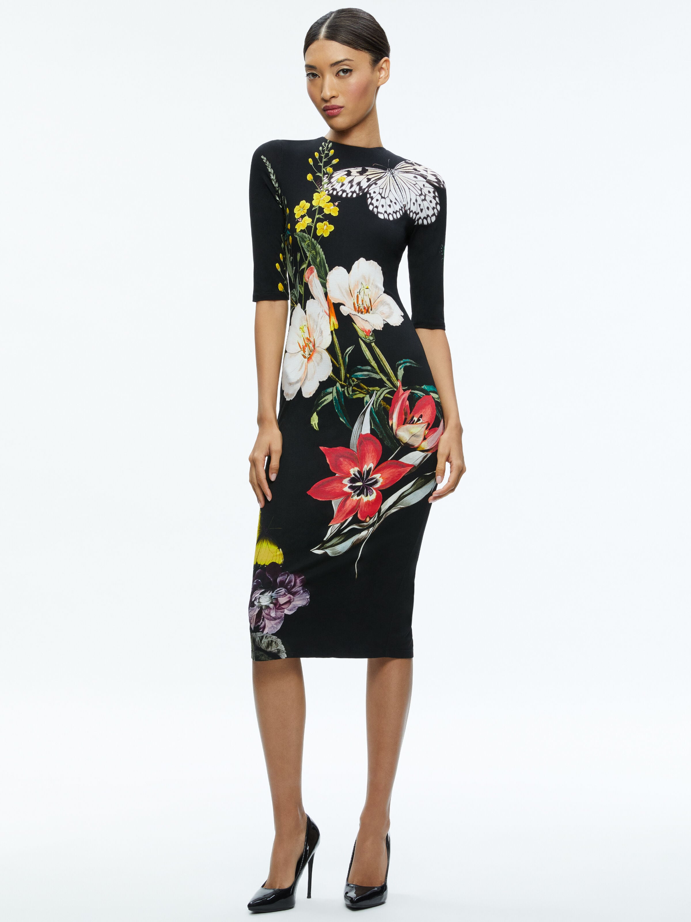 DELORA FLORAL CREWNECK MIDI DRESS