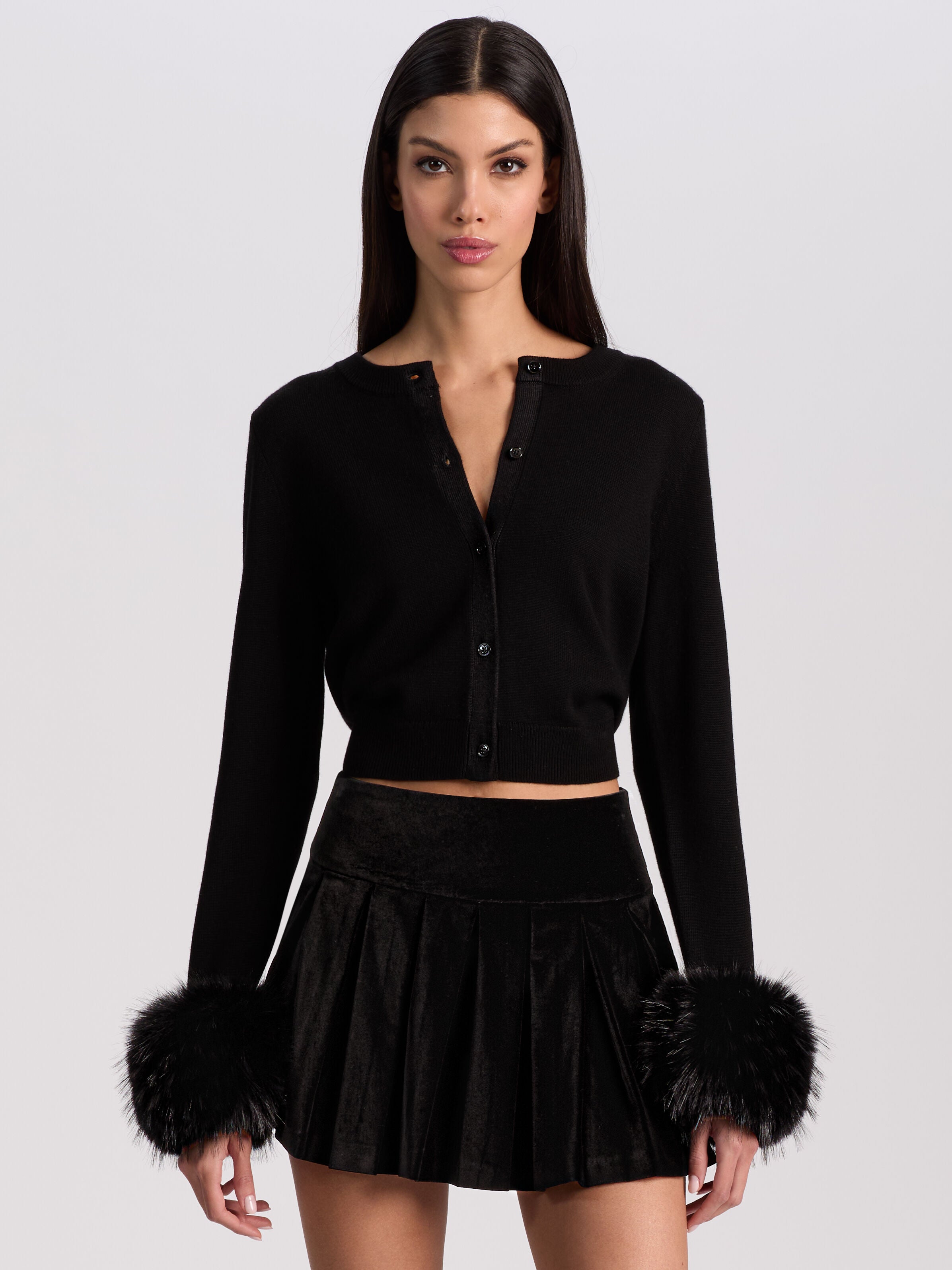 DOLLIE FAUX FUR CUFF CARDIGAN