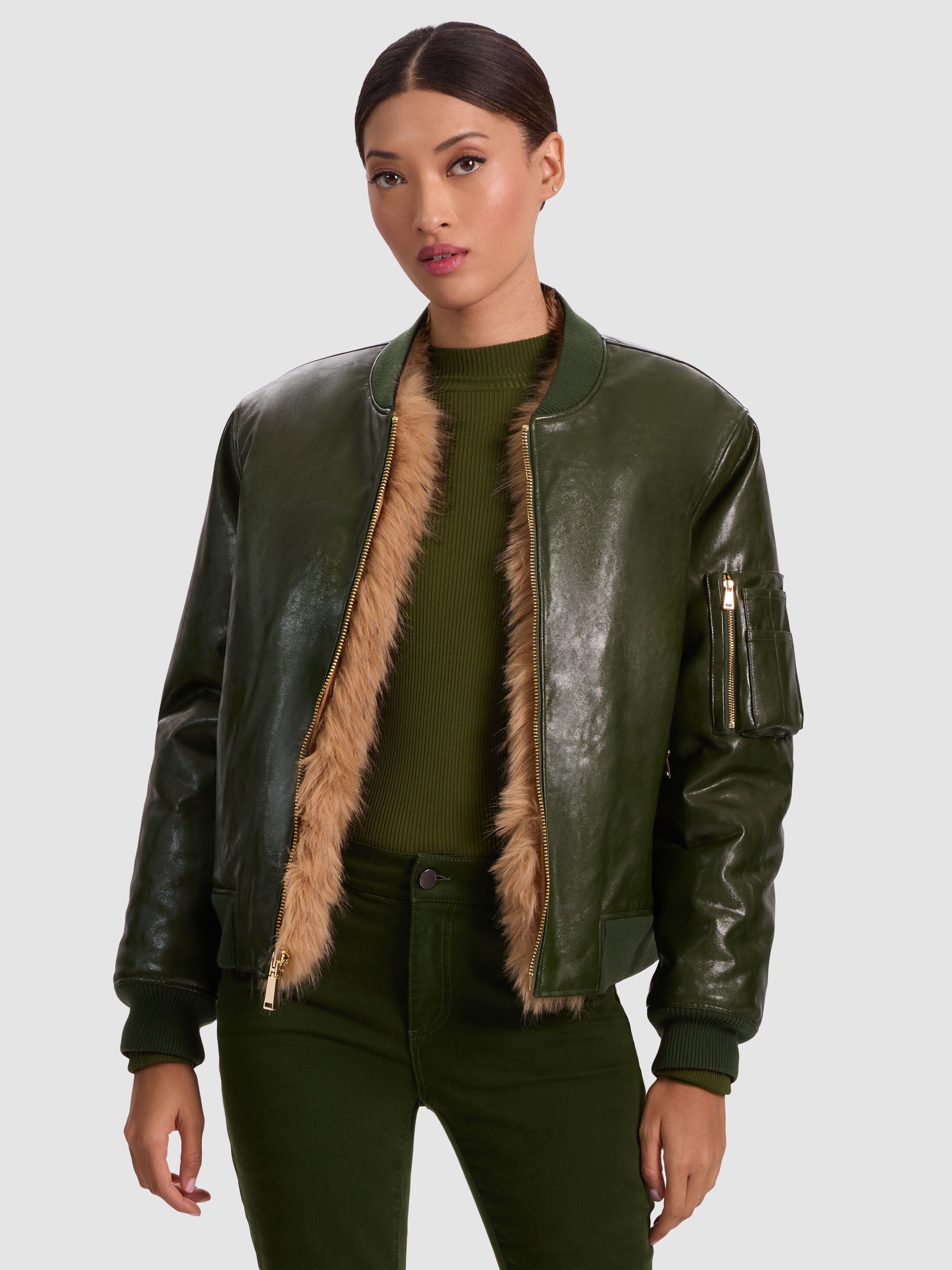 BECKY REVERSIBLE FAUX FUR BOMBER JACKET