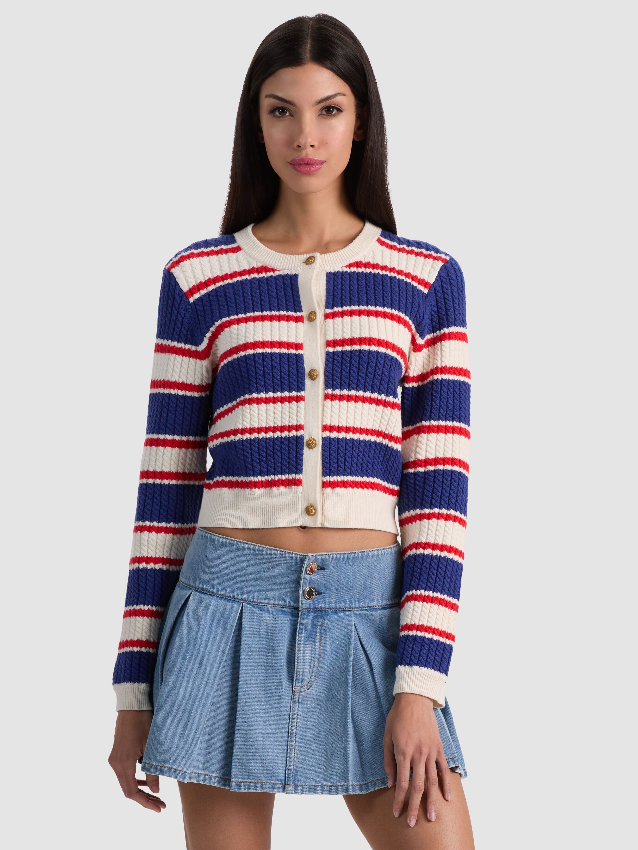 DOLLIE STRIPED CABLE CARDIGAN