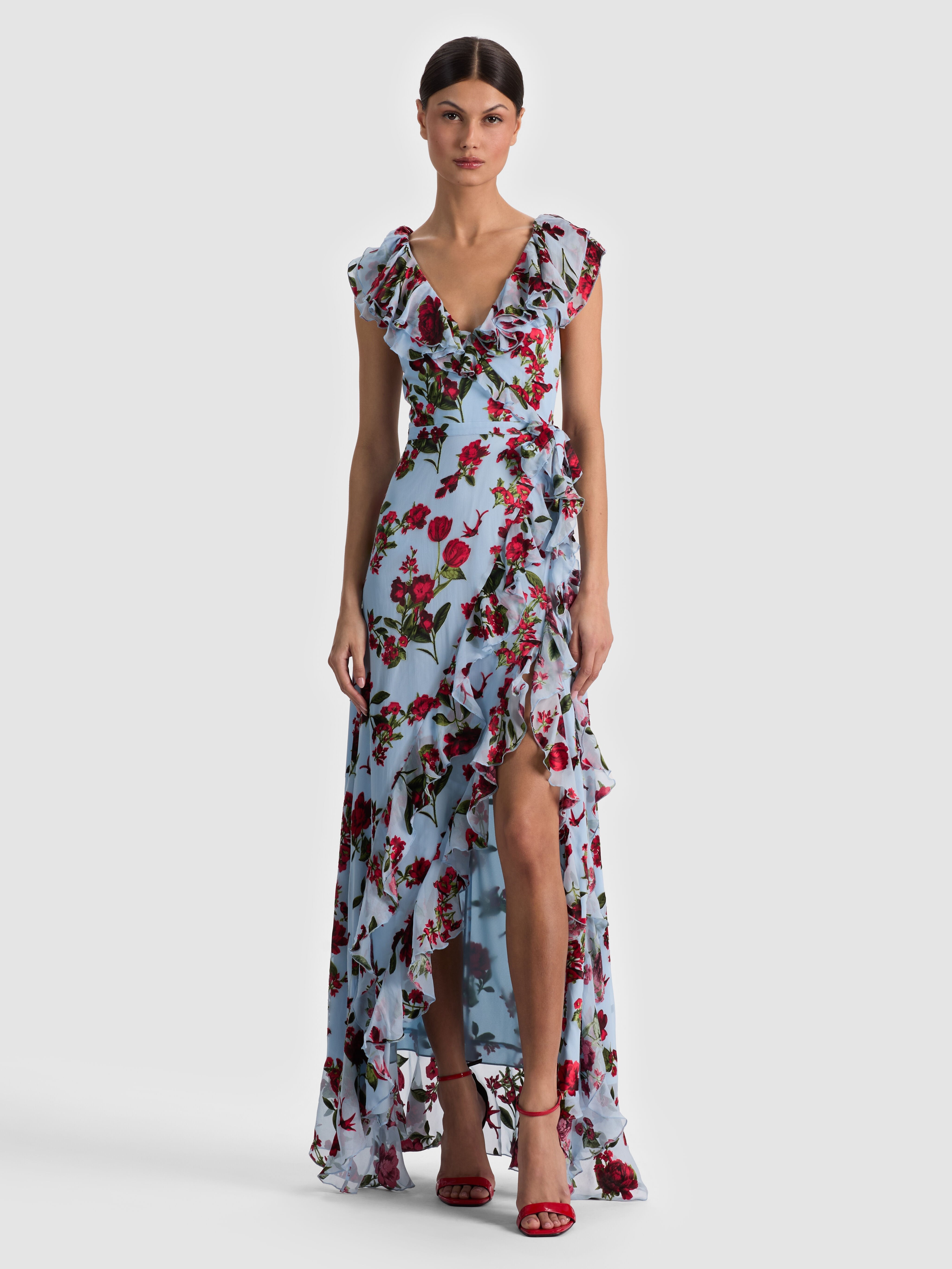 KRISTEN RUFFLE WRAP MAXI DRESS