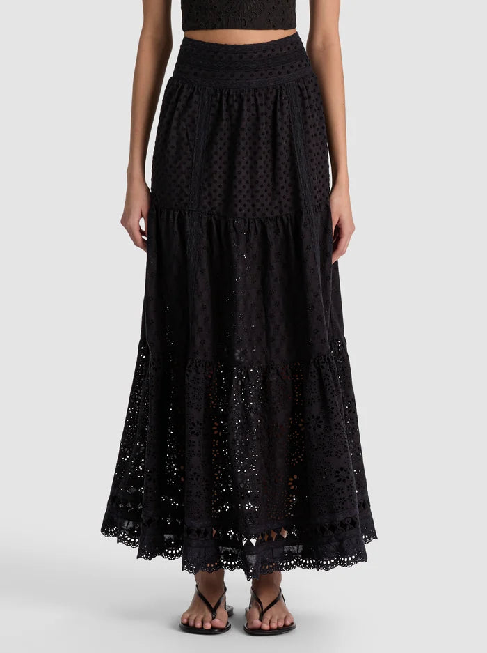 LEONA EMBR TIERED MIDI SKIRT
