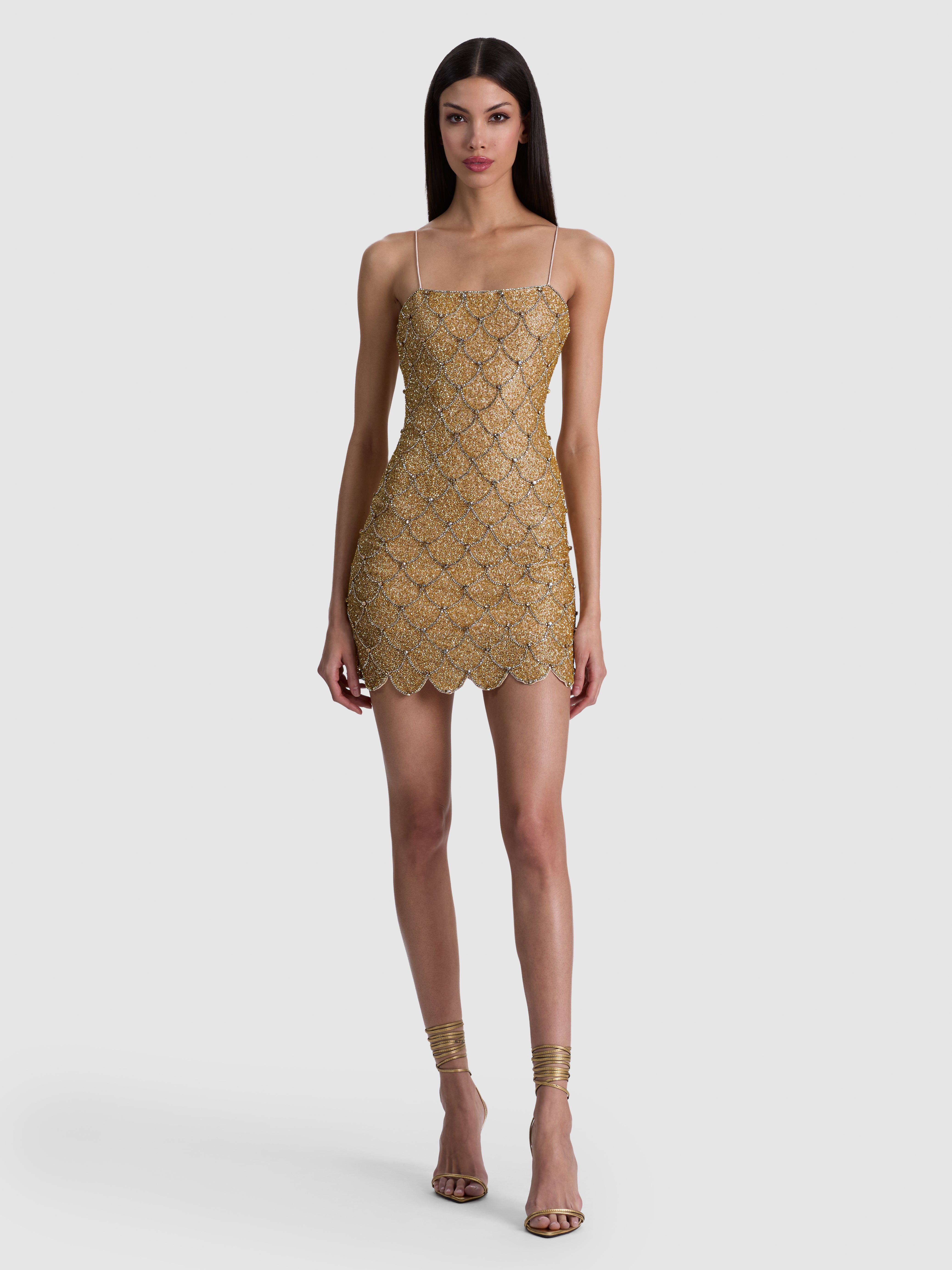NINA EMBELL SQ NK MINI DRESS