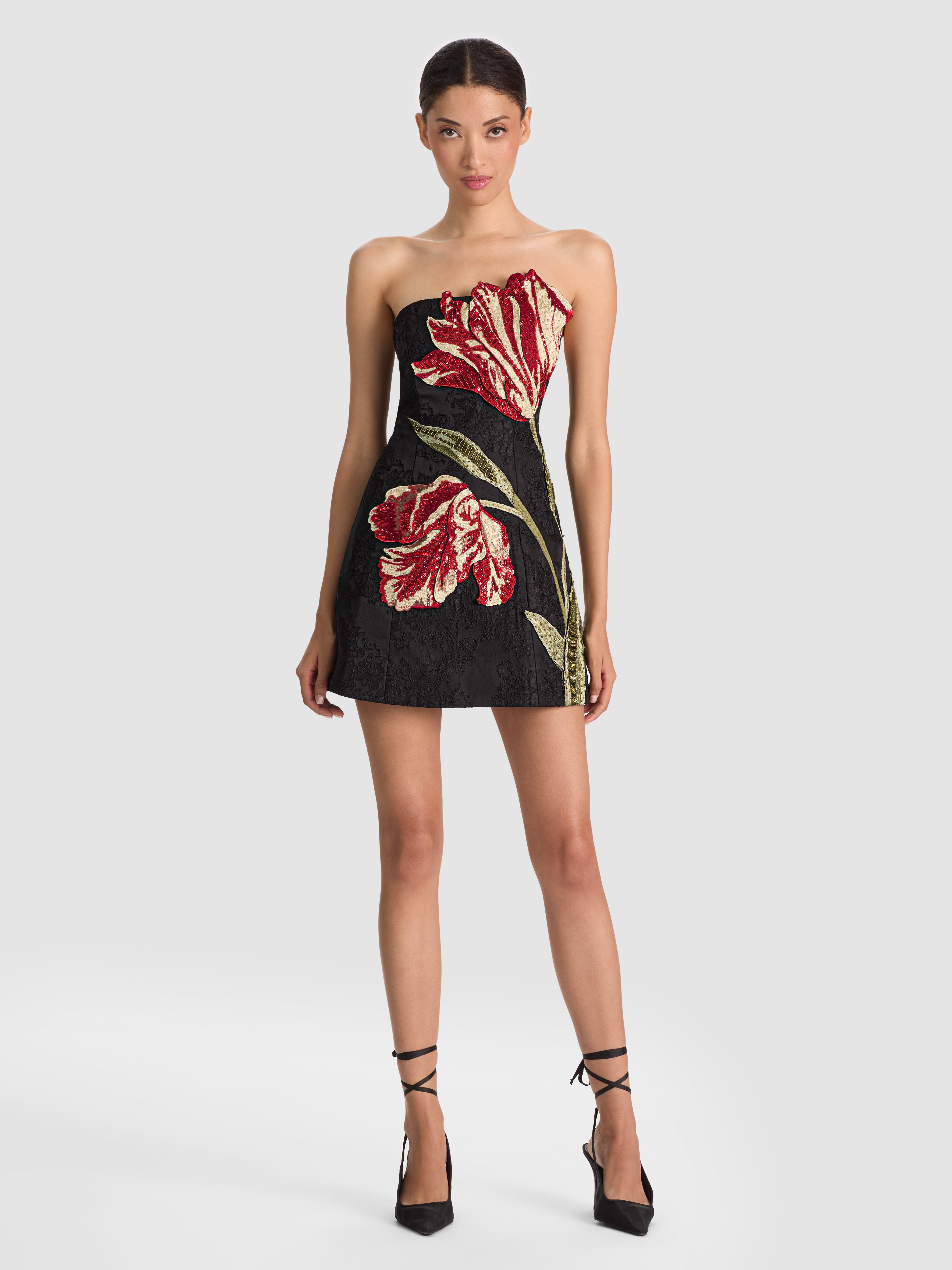 KATIA EMBELL STRAPLESS LANTERN MINI DRESS