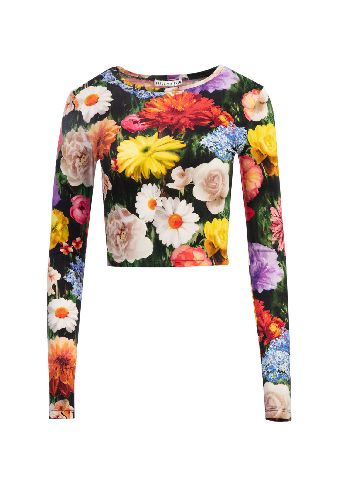 DELAINA LS CREW NK CROP TOP - BLOOMING FIELDS MULTI