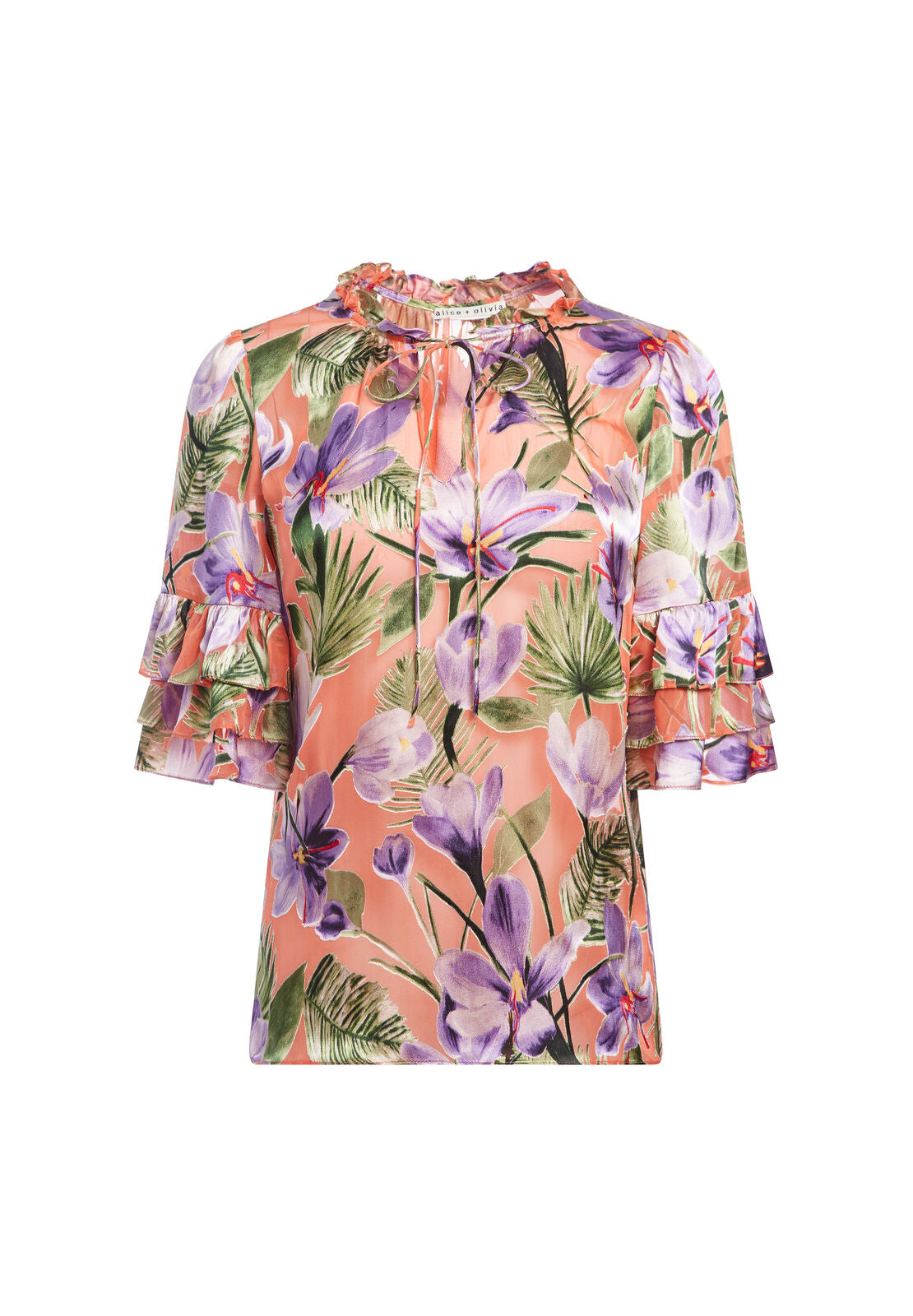 JULIUS BLOUSON SLEEVE TUNIC TOP - FLORAL PALM CORAL