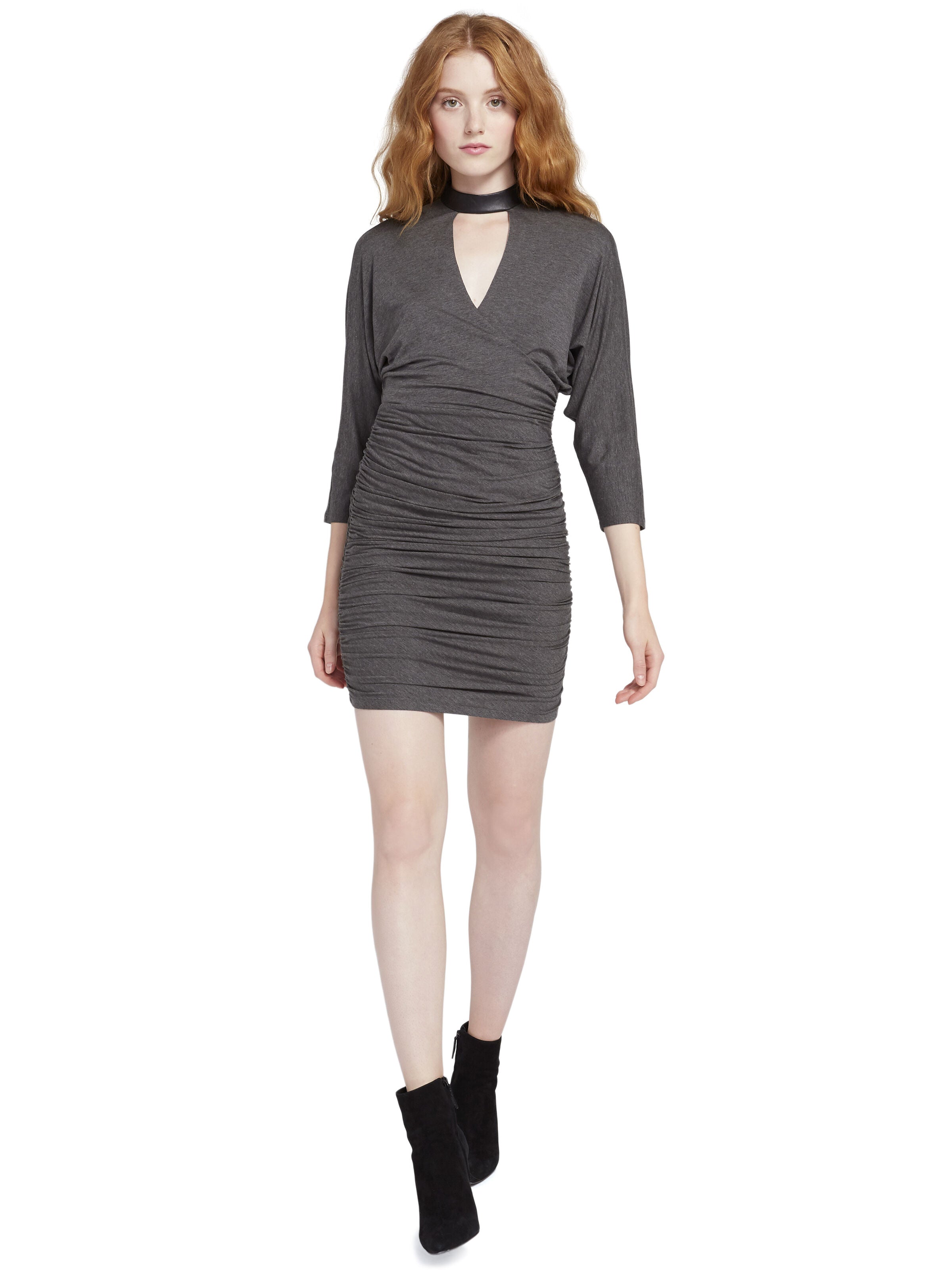 PACE LEATHER COLLAR MINI DRESS