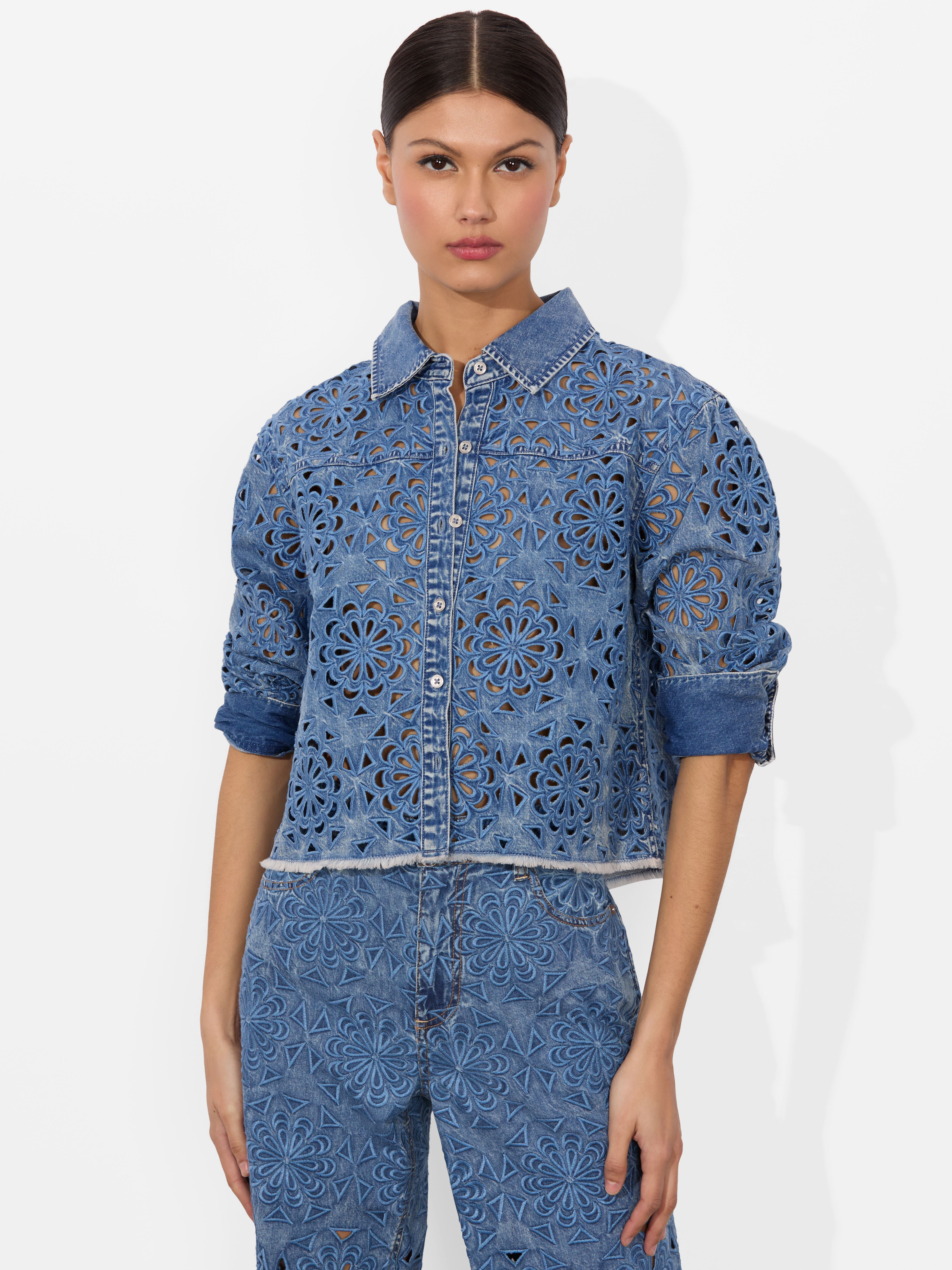 FINELY LASER-CUT DENIM SHIRT