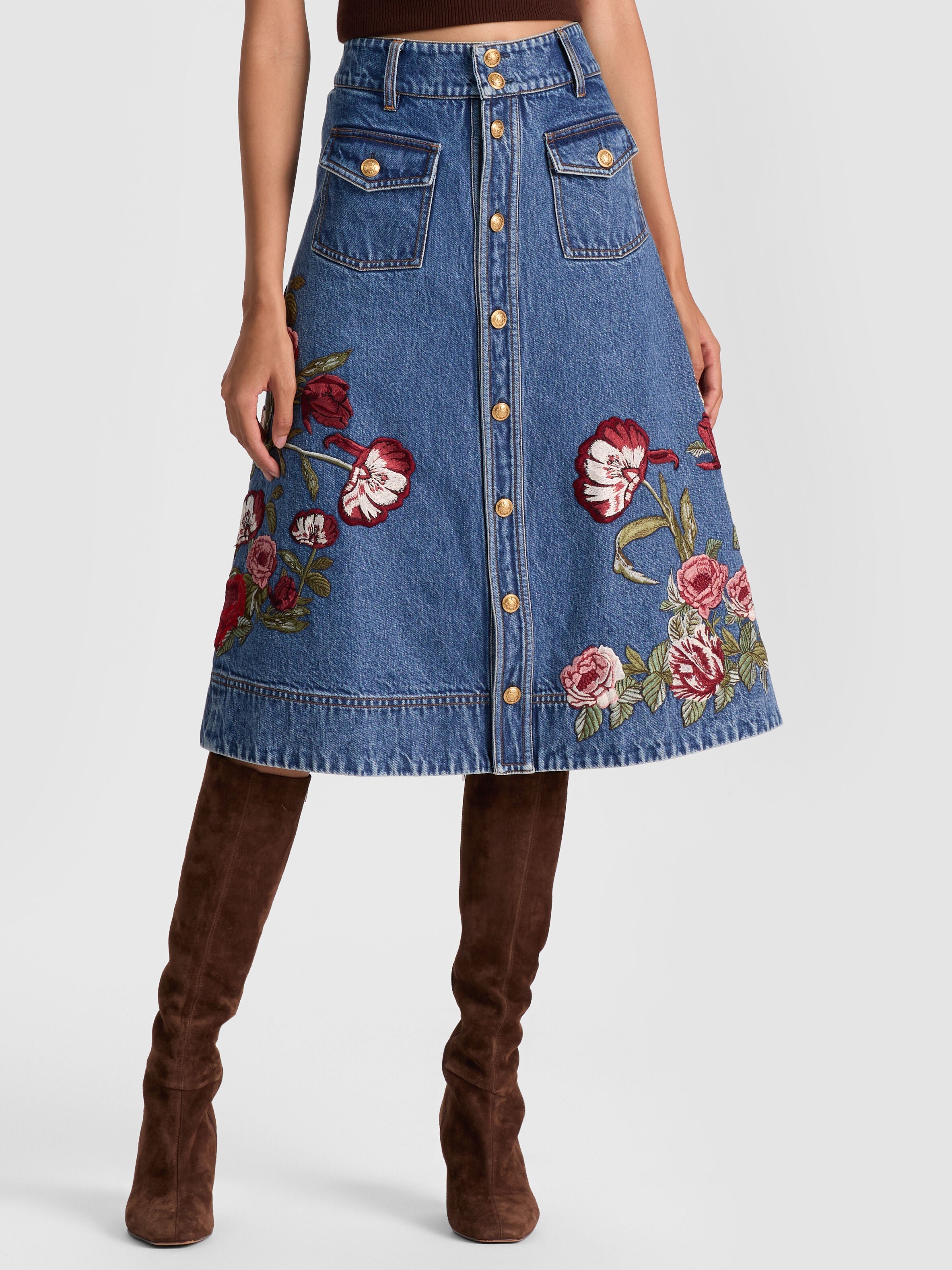 DAHLIA EMBROIDERED DENIM SKIRT