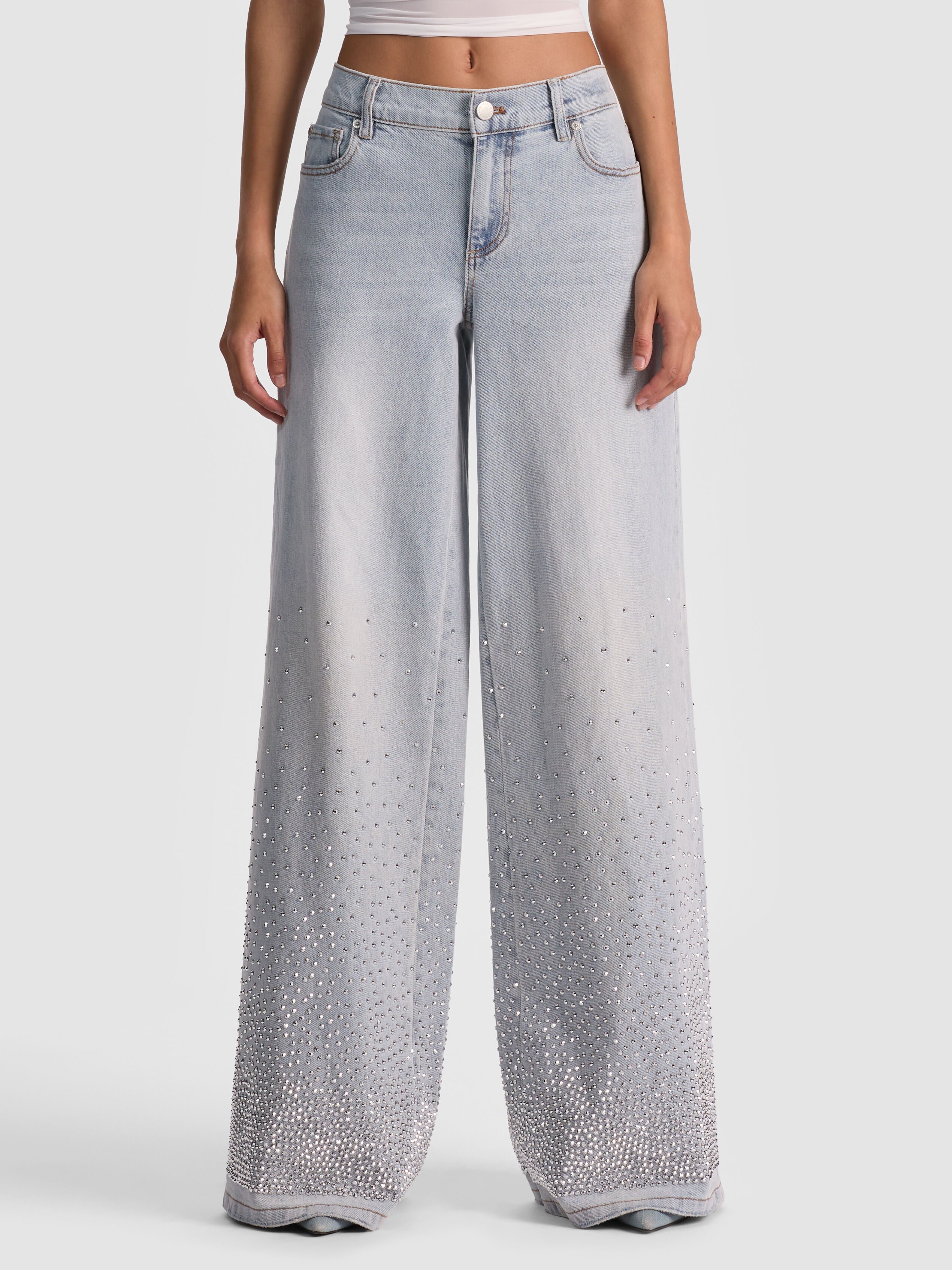 AMAZING CRYSTAL FRINGE HEM JEAN