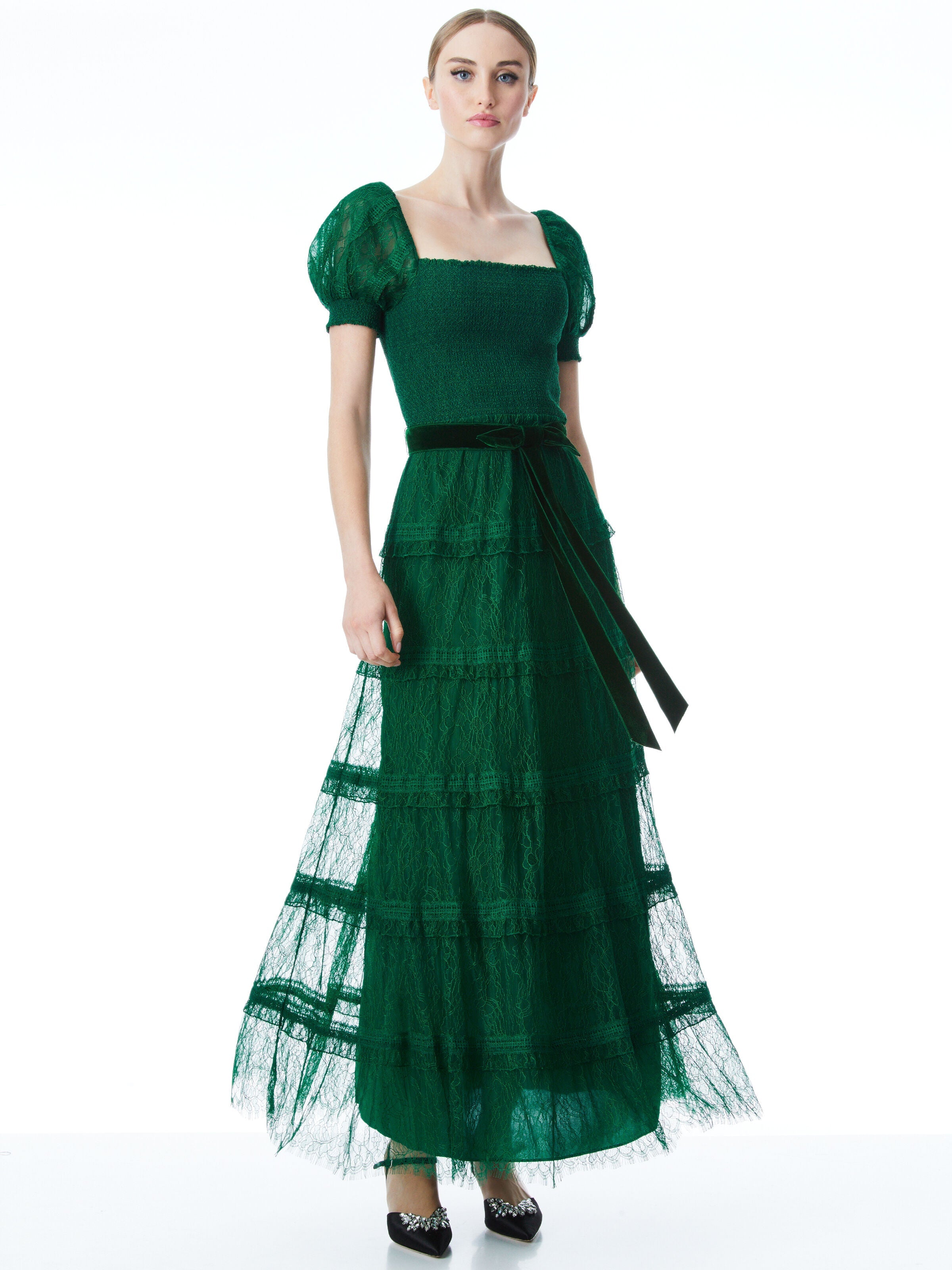 GIA PUFF SLEEVE LACE MAXI DRESS