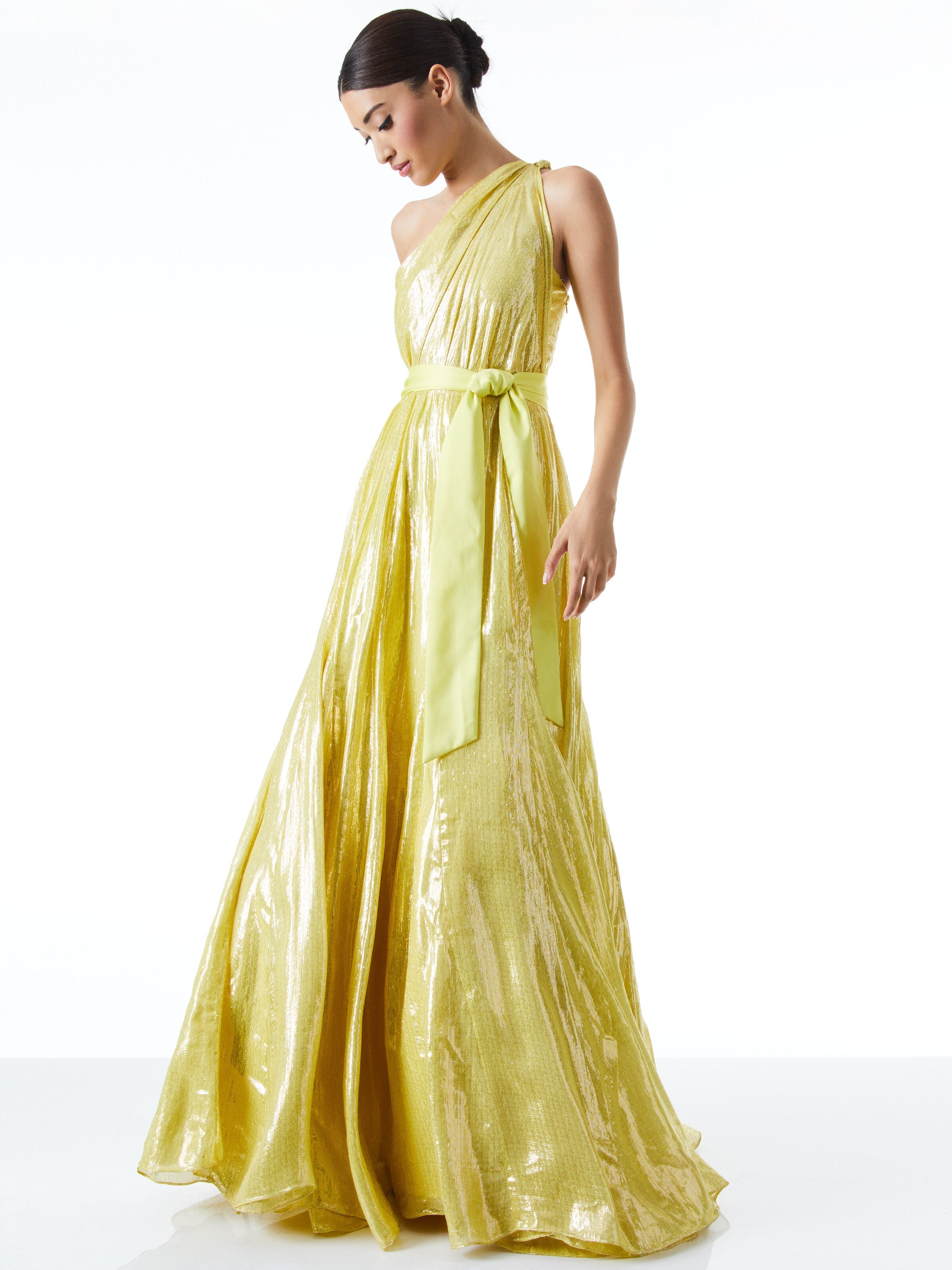 MILAN ONE SHOULDER GOWN WITH WAIST BOW