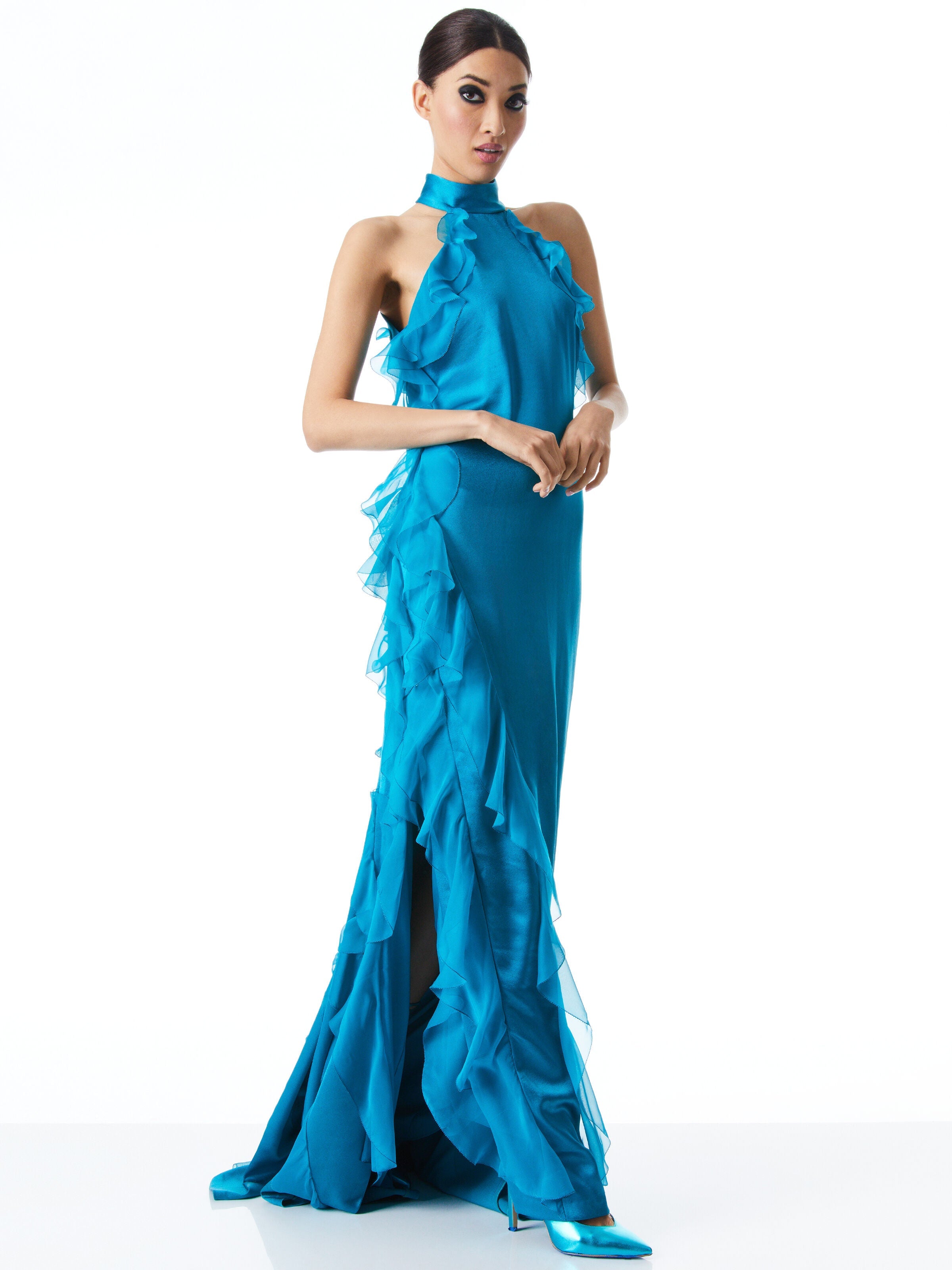 AMARIS RUFFLE HALTER NECK GOWN