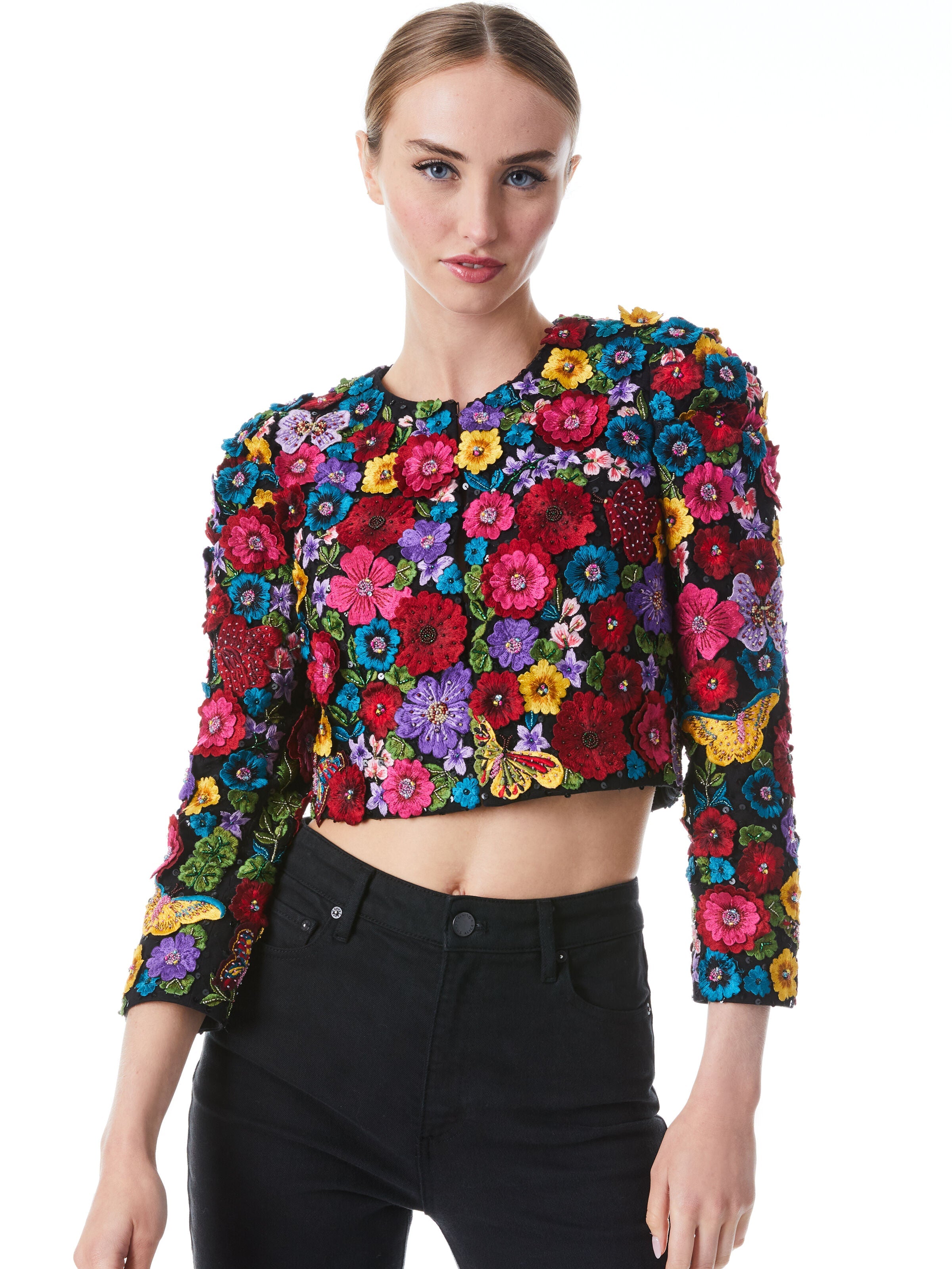 LORNA CROPPED FLORAL APPLIQUE JACKET