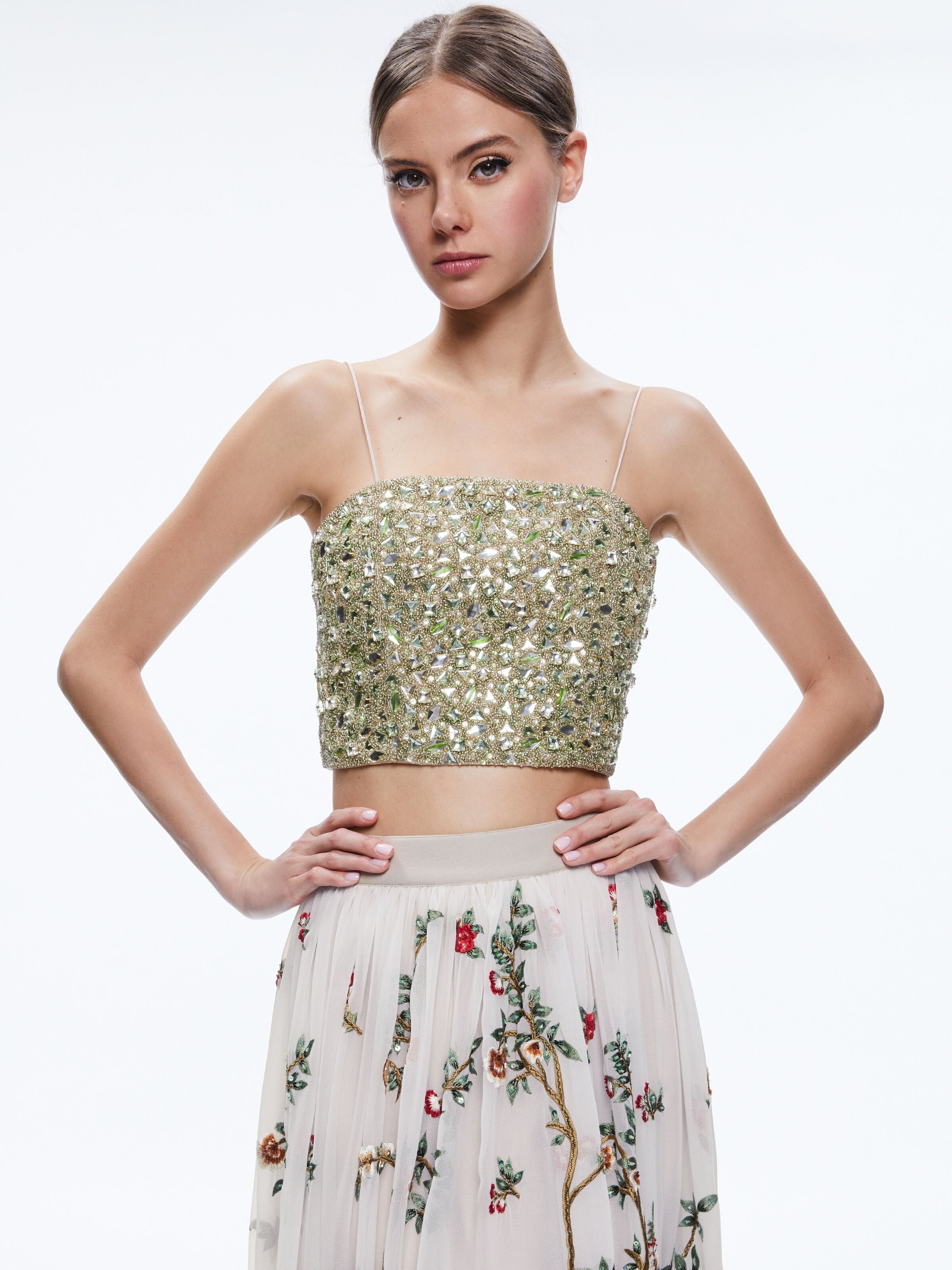 CERESI EMBELLISHED CROPPED BANDEAU TOP