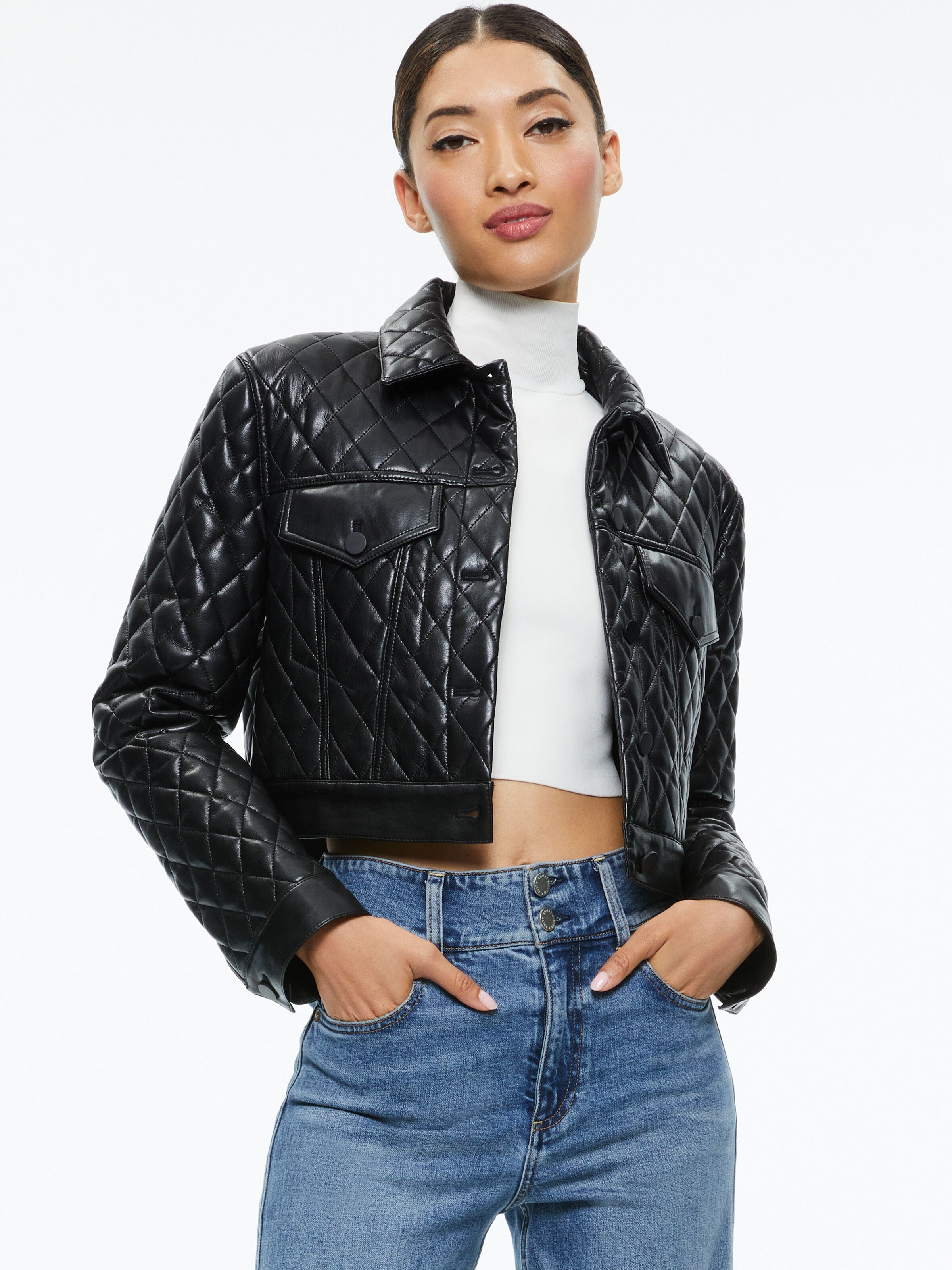 CHLOE QUILTED VEGAN LEATHER CROPPED JACKET