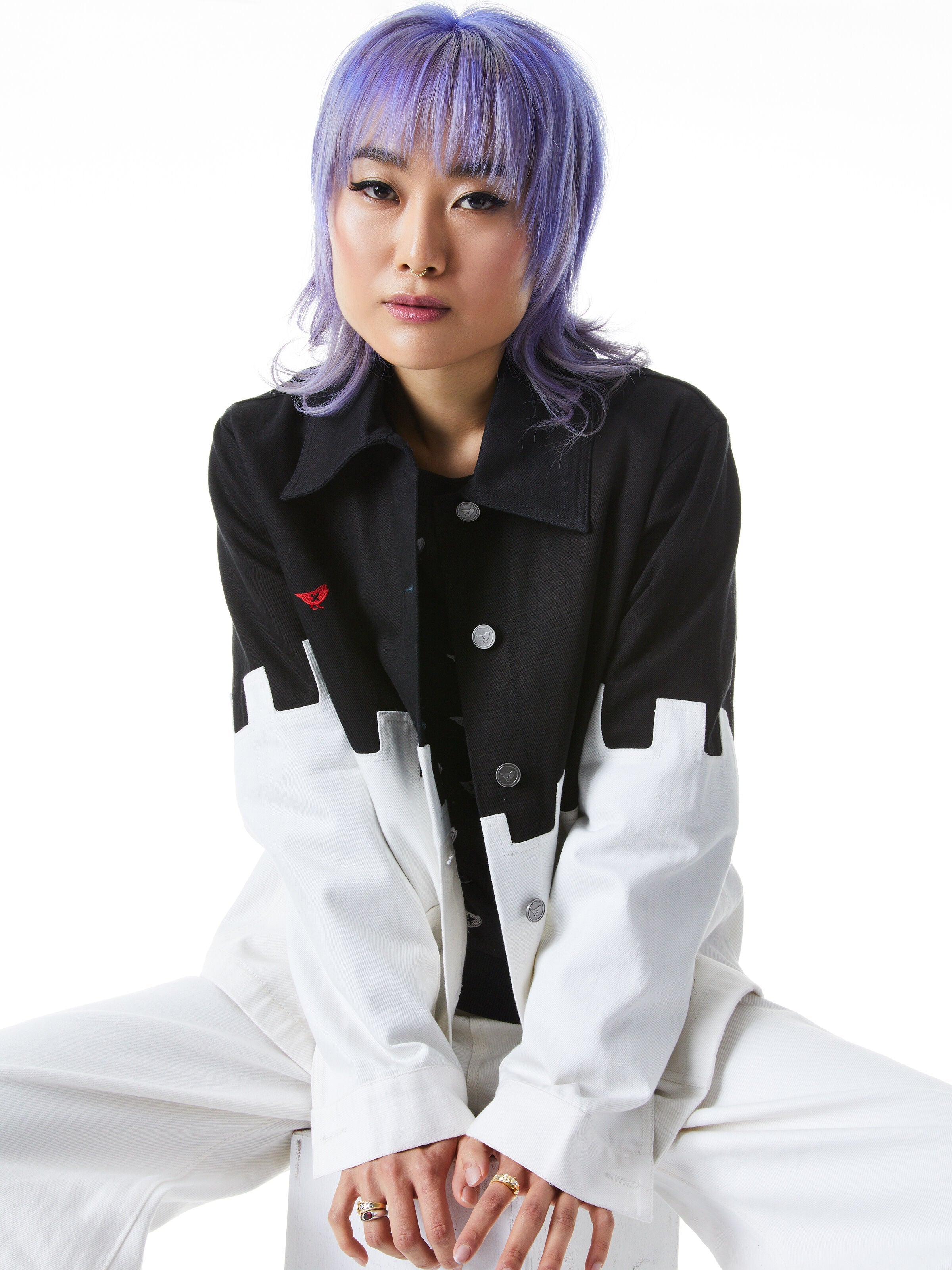 A+O X OVERT FRAN BOXY EMBROIDERED DENIM JACKET