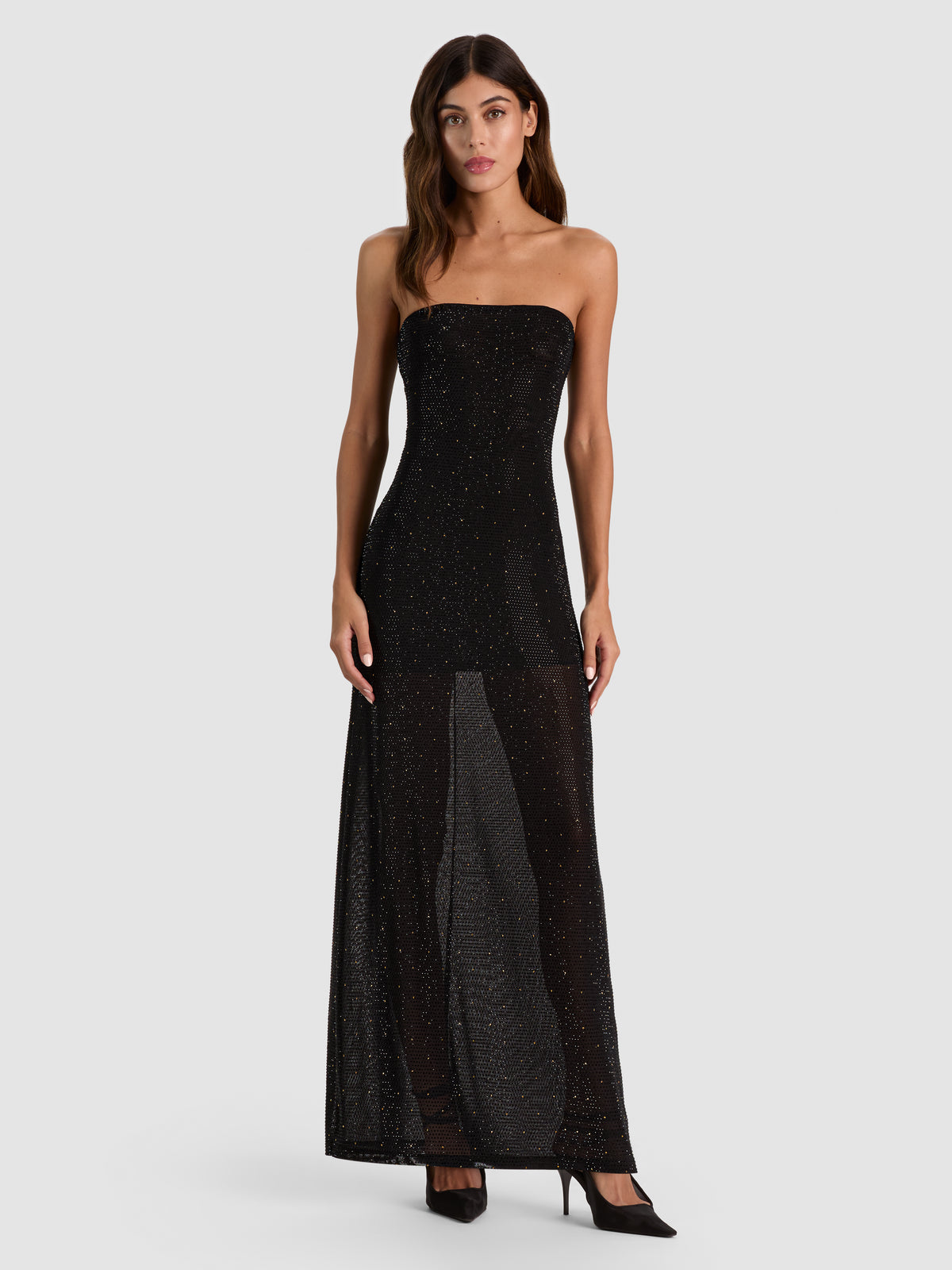 DELORA EMBALLISHED STRAPLESS MIDI DRESS  - BLACK/GOLD