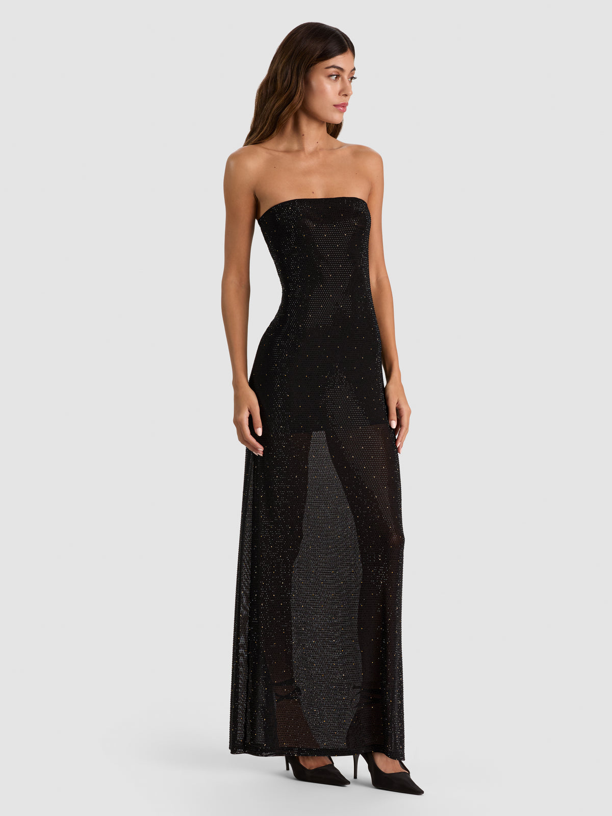 DELORA EMBALLISHED STRAPLESS MIDI DRESS  - BLACK/GOLD