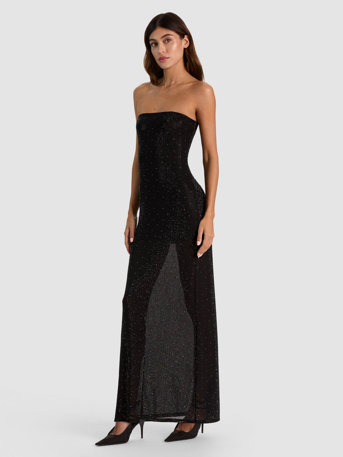 DELORA EMBALLISHED STRAPLESS MIDI DRESS  - BLACK/GOLD