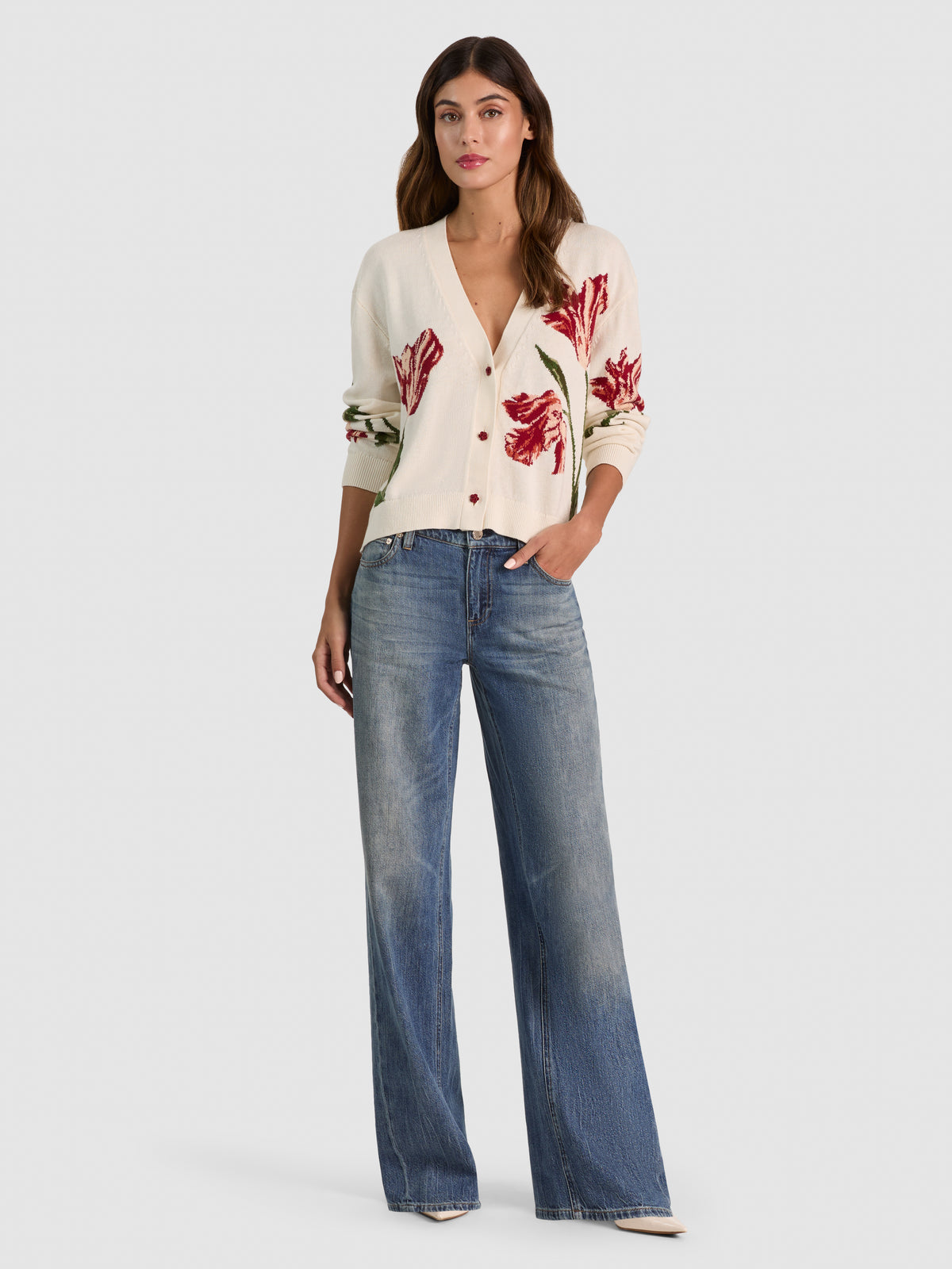 BRADLEY INTARSIA SHORT CARDIGAN-ALICE + OLIVIA