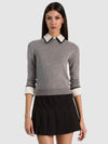 PORLA WOOL DOUBLE COLLAR PULLOVER-中度麻灰色-ALICE + OLIVIA