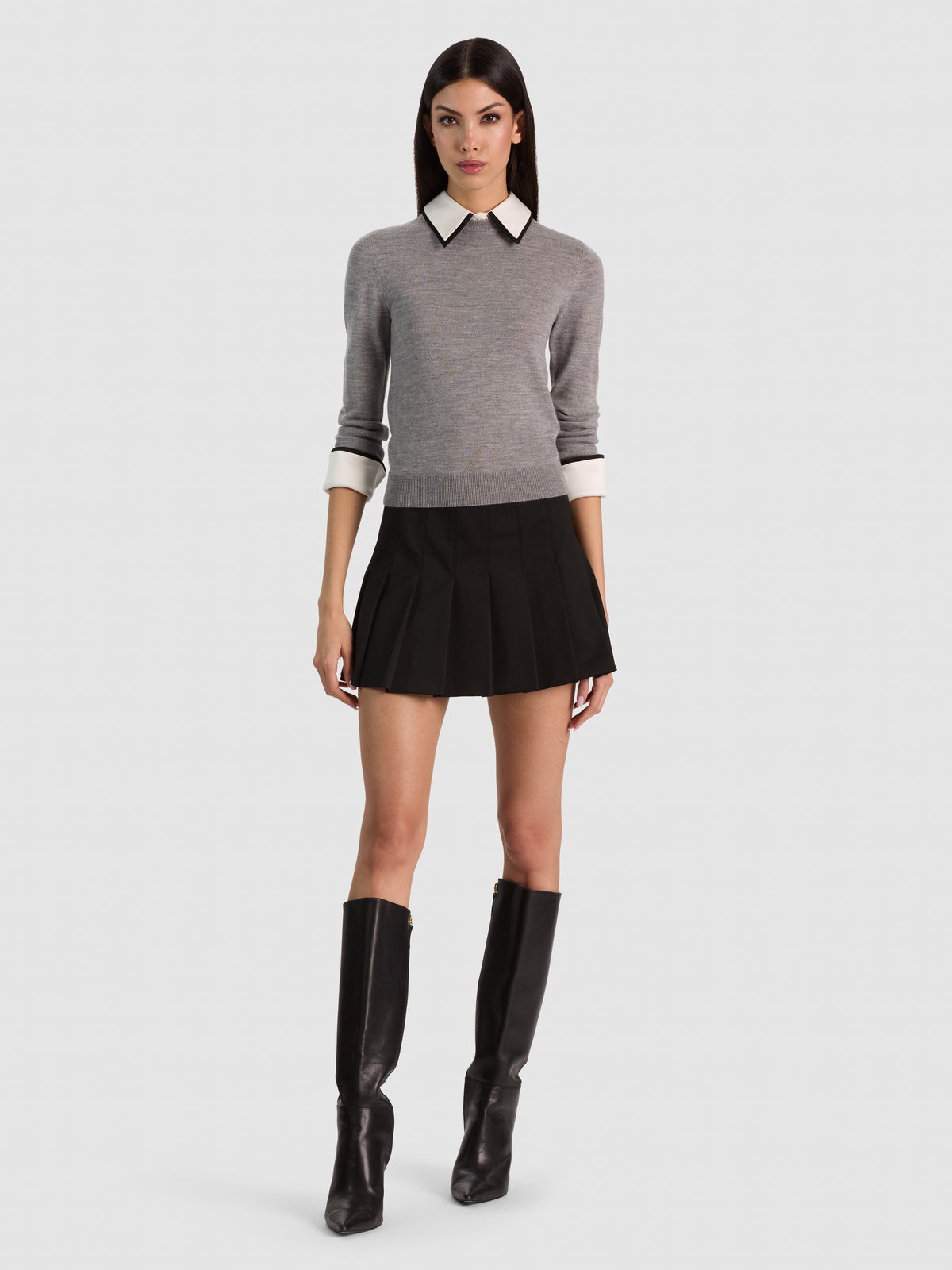 PORLA WOOL DOUBLE COLLAR PULLOVER - MEDIUM HEATHER GREY
