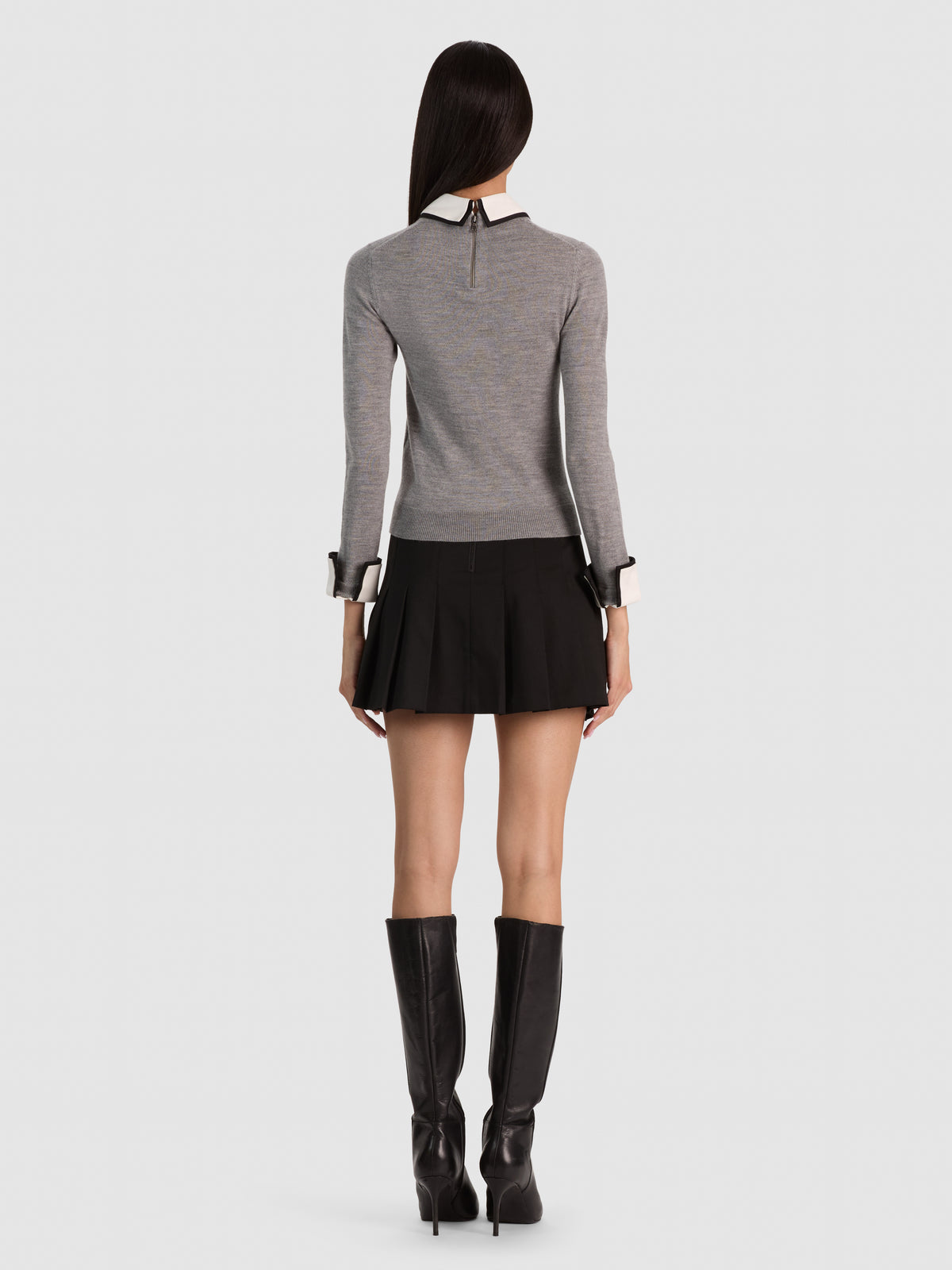 PORLA WOOL DOUBLE COLLAR PULLOVER-中度麻灰色-ALICE + OLIVIA