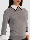 PORLA WOOL DOUBLE COLLAR PULLOVER-中度麻灰色-ALICE + OLIVIA