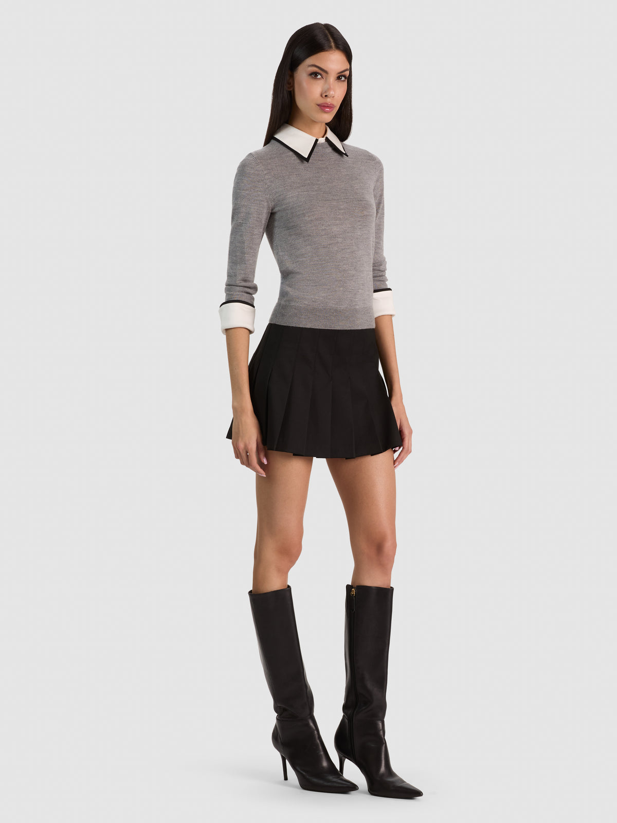 PORLA WOOL DOUBLE COLLAR PULLOVER - MEDIUM HEATHER GREY