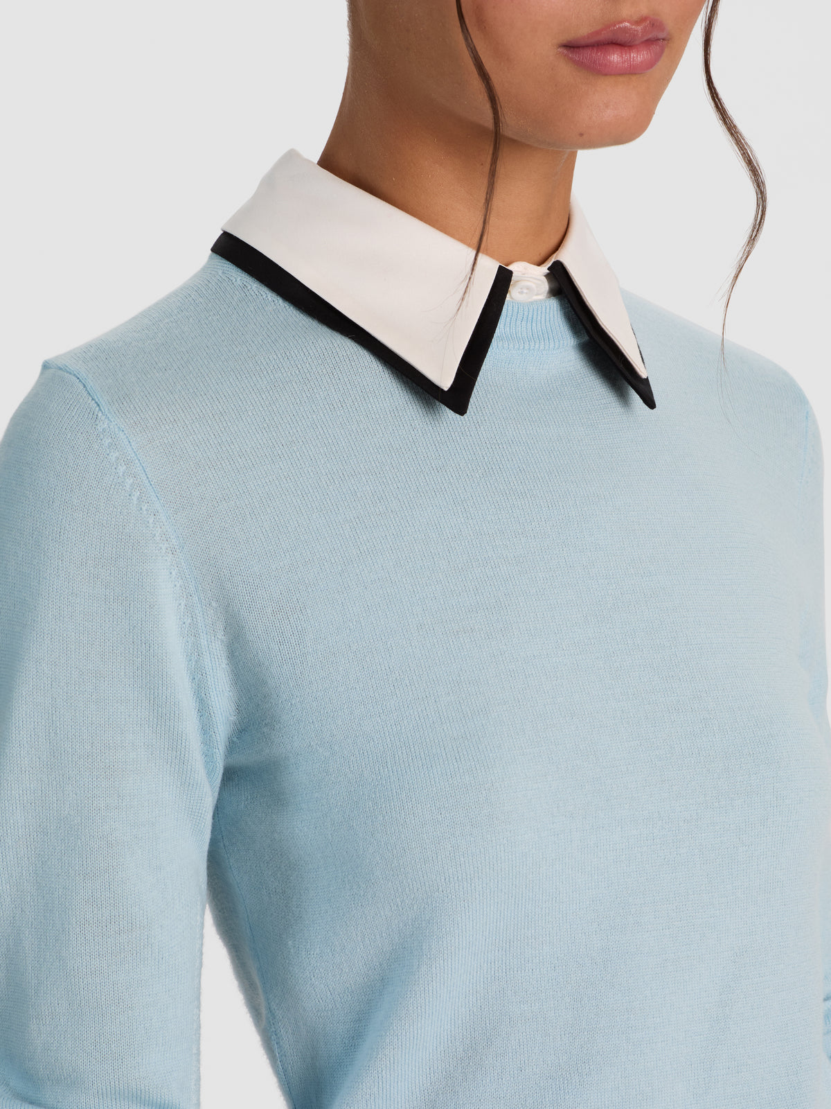 PORLA WOOL DOUBLE COLLAR PULLOVER - MINERAL BLUE